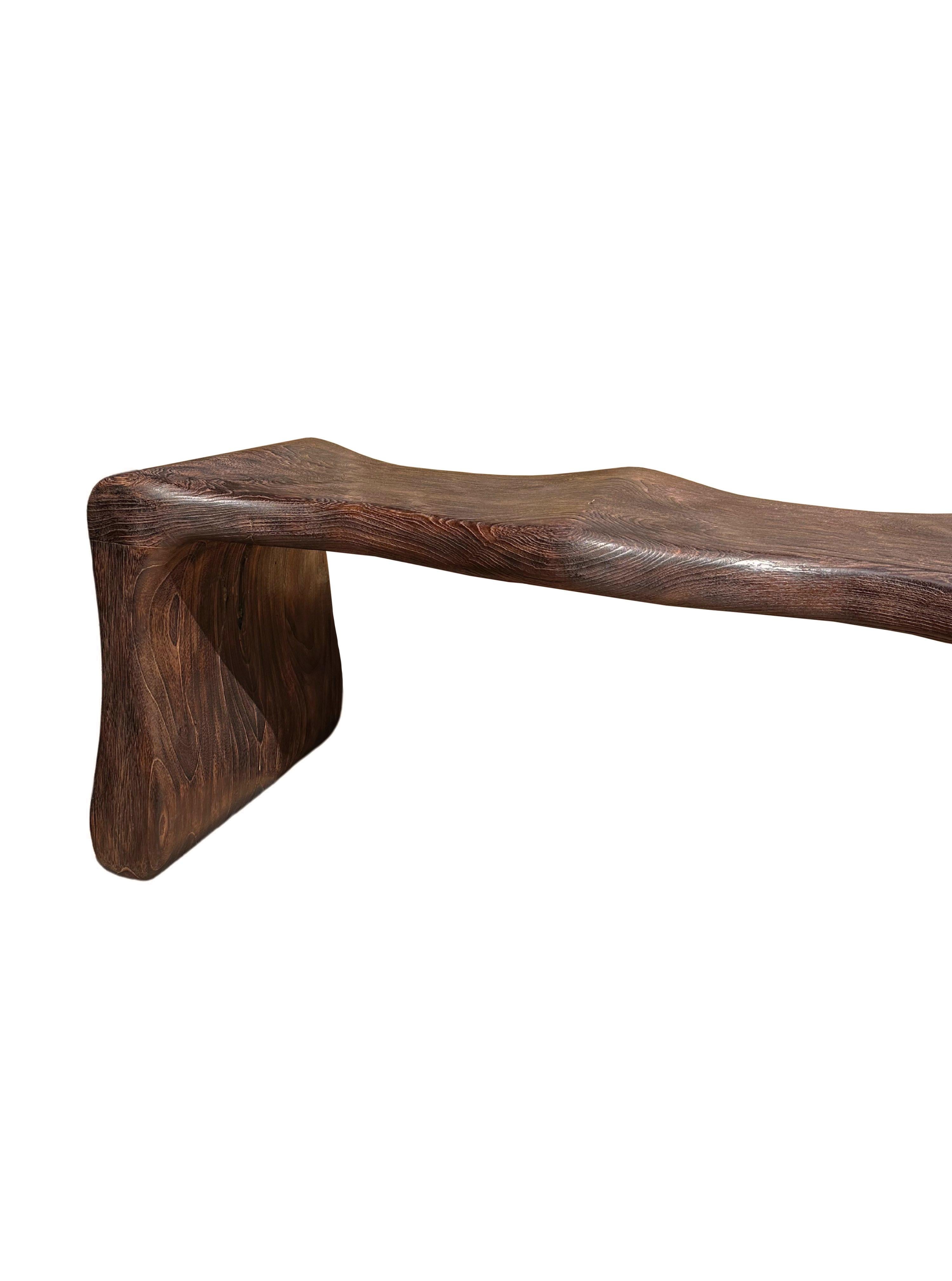 Sculptural Teak Wood Bench, Modern Organic, Stunning Wood Textures, Dark Brown In New Condition For Sale In Jimbaran, Bali
