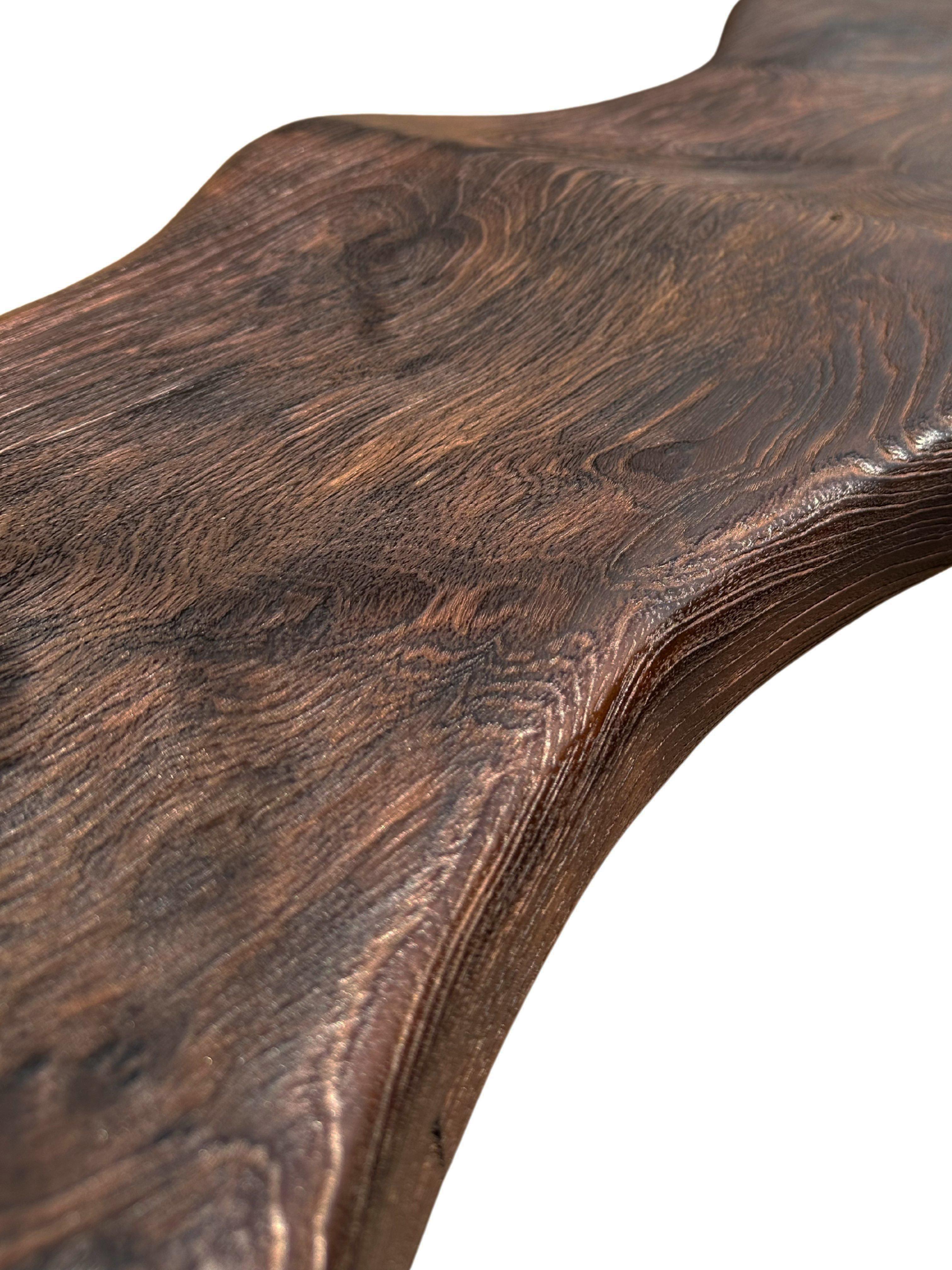 Sculptural Teak Wood Bench, Modern Organic, Stunning Wood Textures, Dark Brown For Sale 2