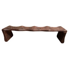 Sculptural Teak Wood Bench, Modern Organic, Stunning Wood Textures, Dark Brown