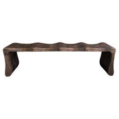 Panchina scultorea in legno di teak, moderna e organica, splendida struttura del legno, marrone scuro