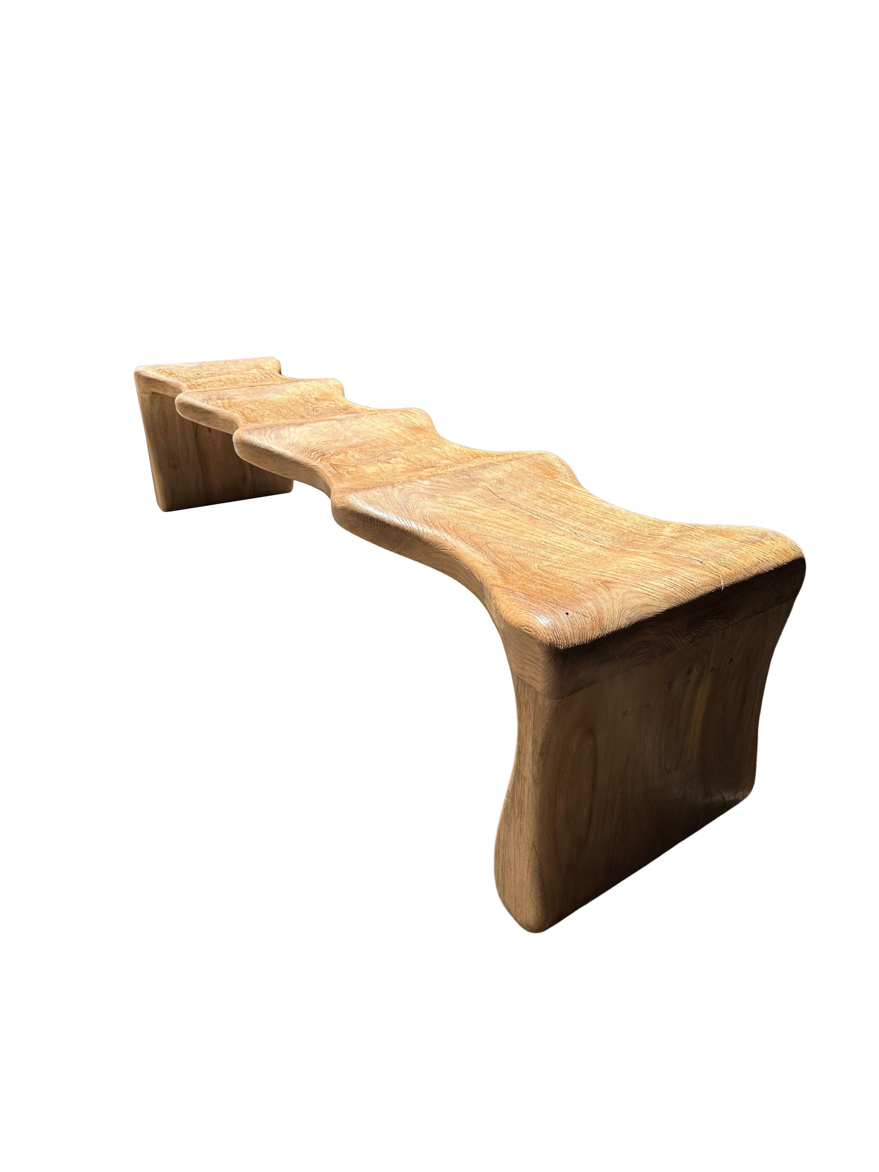 Sculptural Teak Wood Bench, Modern Organic, Stunning Wood Textures For Sale 6