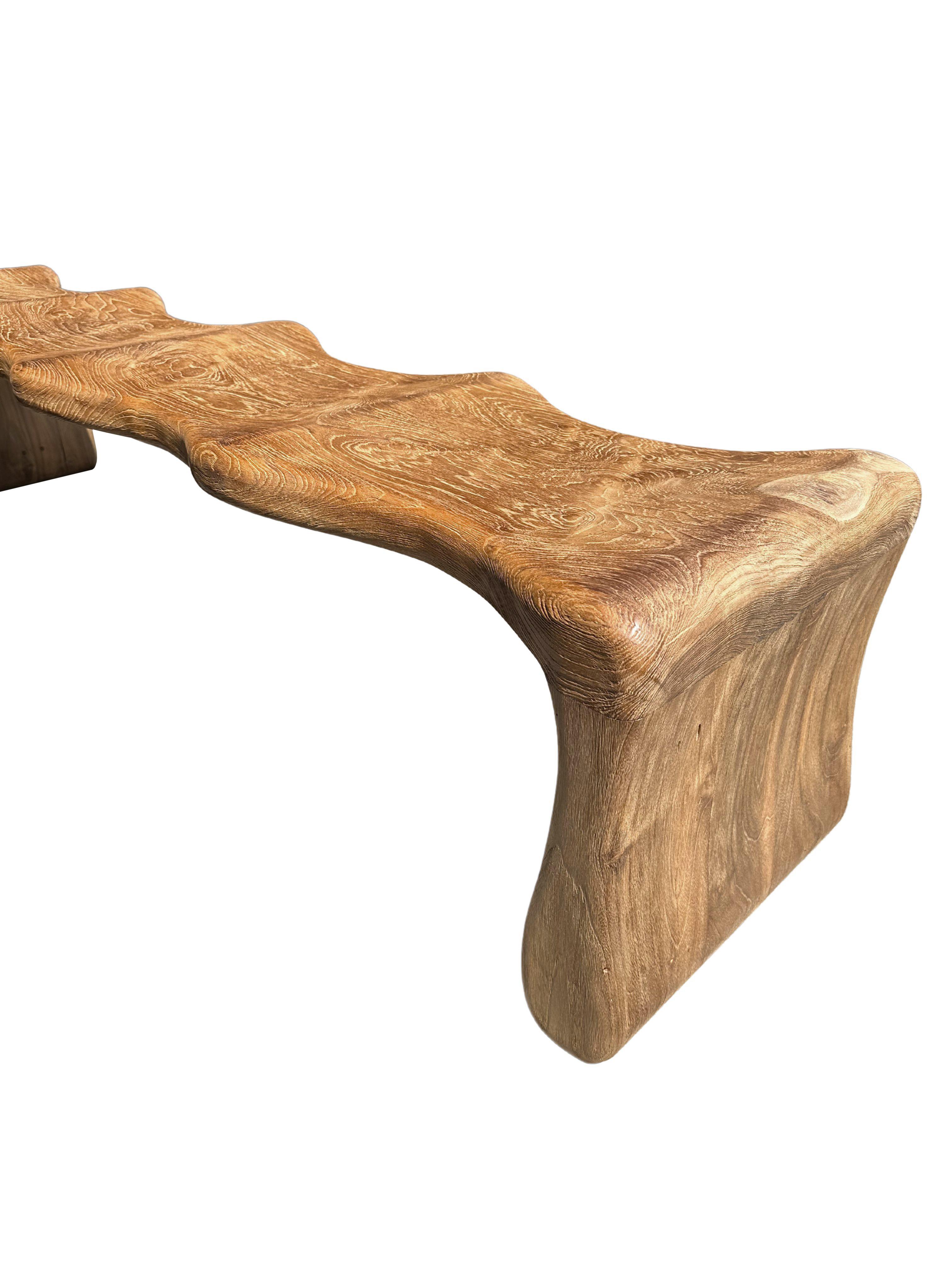 Sculptural Teak Wood Bench, Modern Organic, Stunning Wood Textures For Sale 7