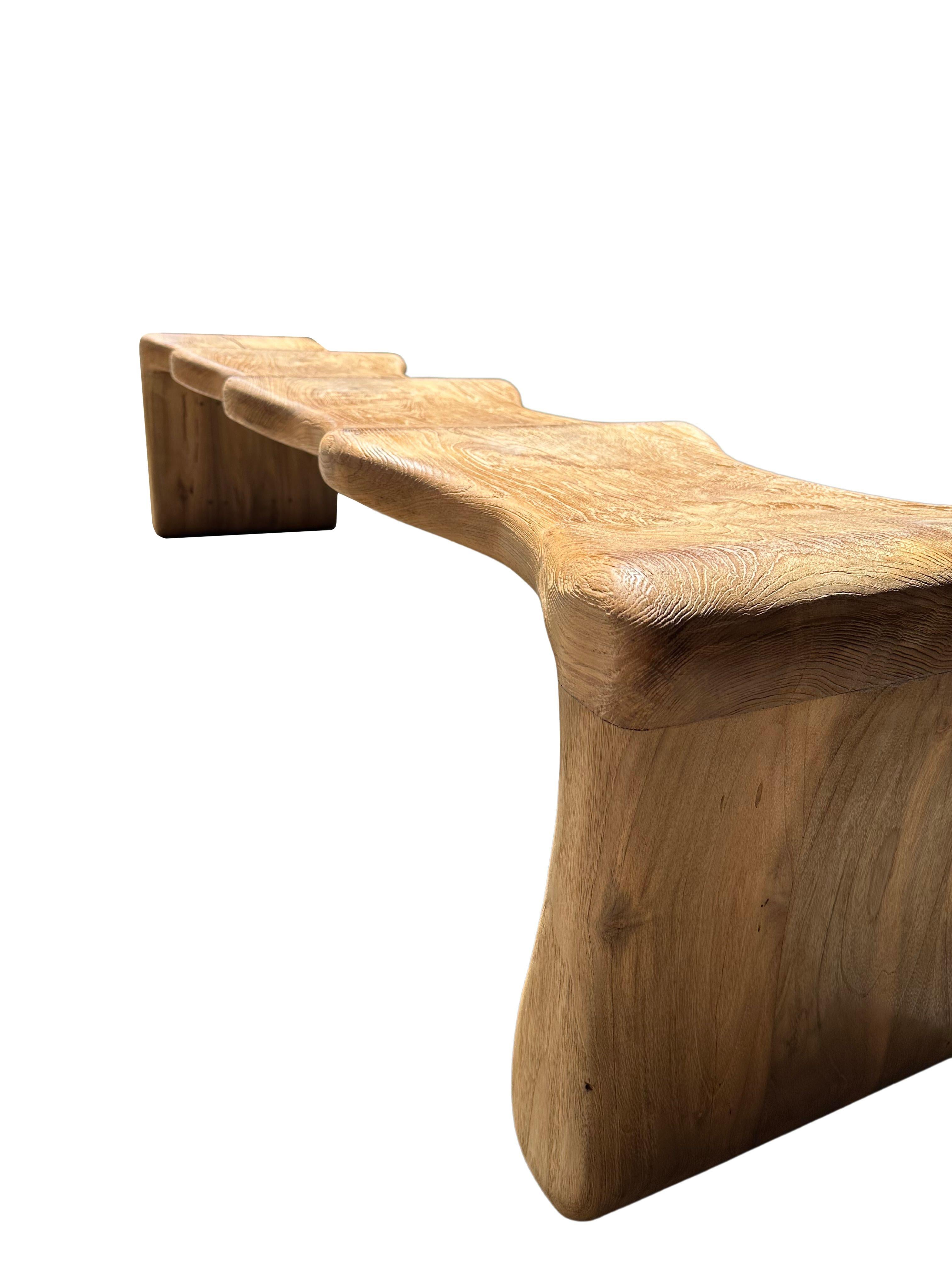 Sculptural Teak Wood Bench, Modern Organic, Stunning Wood Textures For Sale 8
