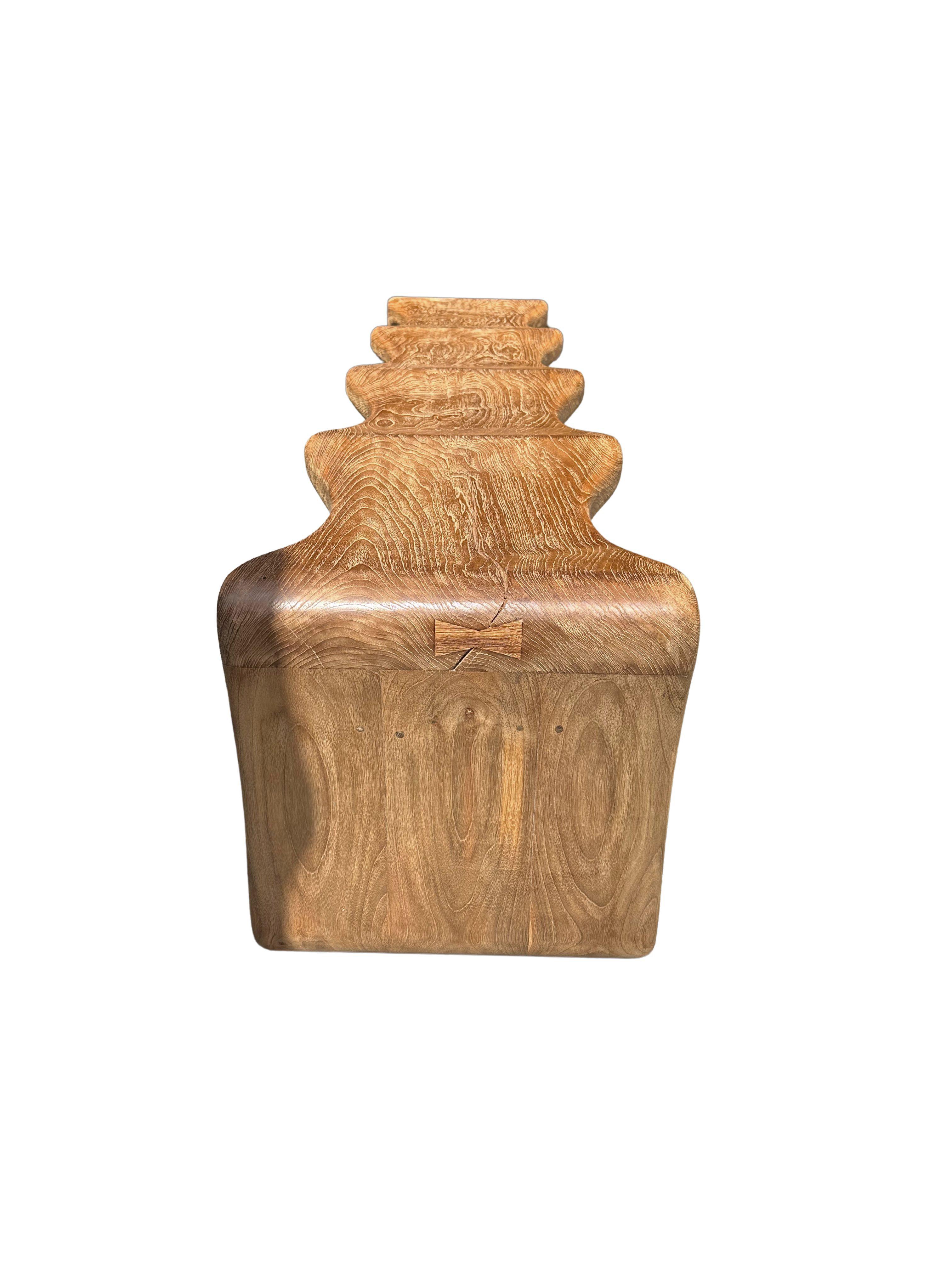 Sculptural Teak Wood Bench, Modern Organic, Stunning Wood Textures For Sale 9