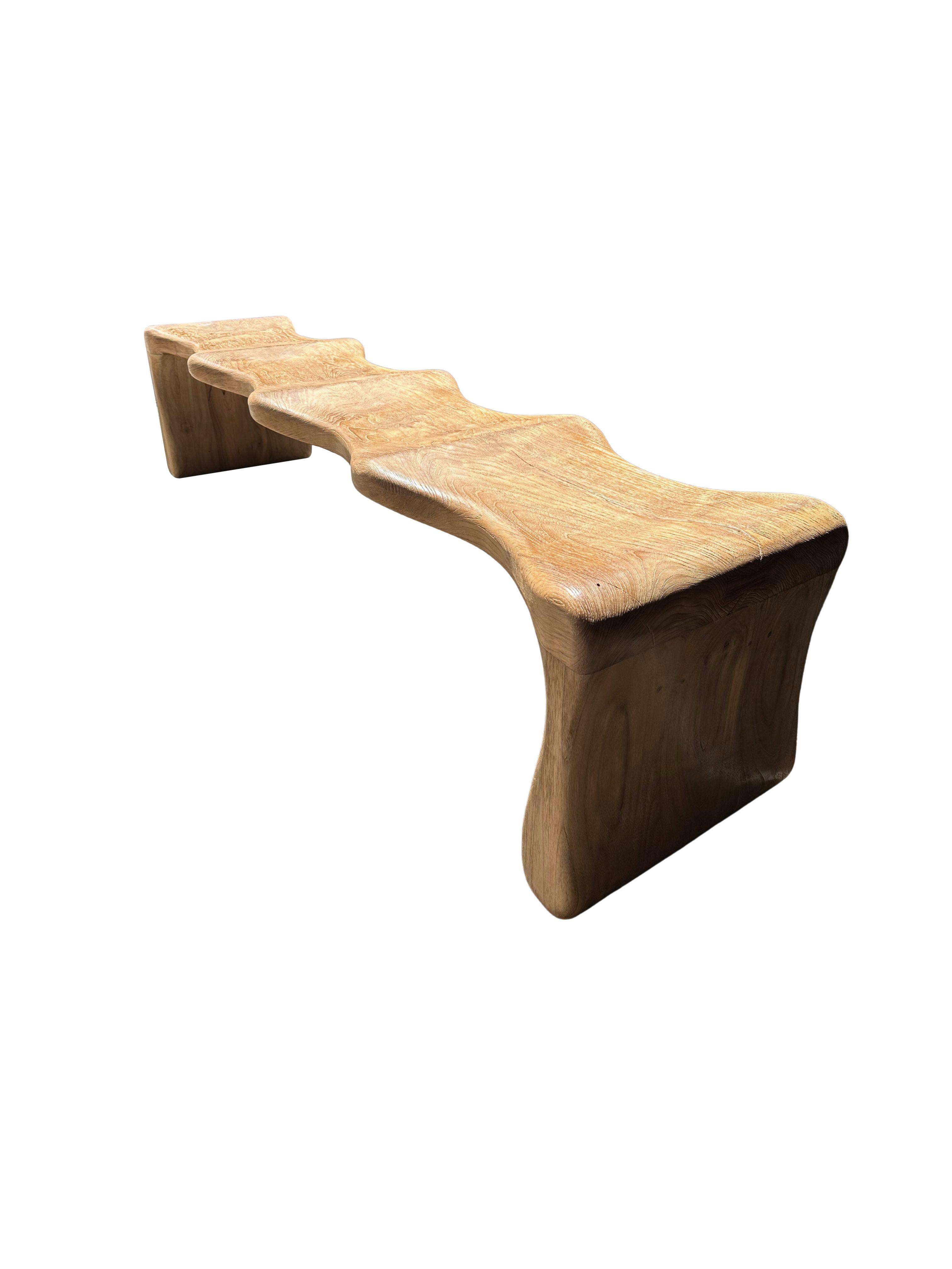 Sculptural Teak Wood Bench, Modern Organic, Stunning Wood Textures For Sale 11