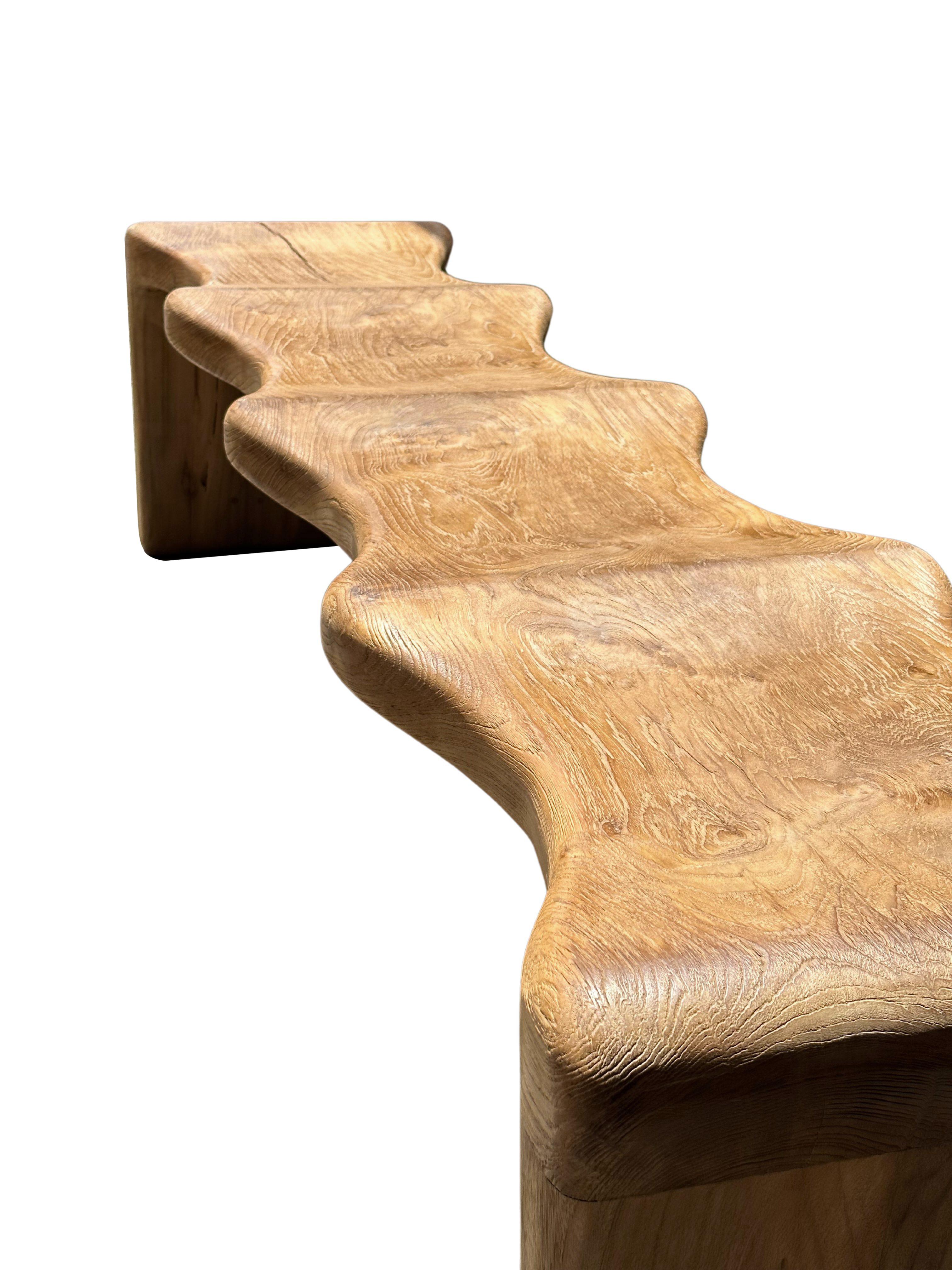 Sculptural Teak Wood Bench, Modern Organic, Stunning Wood Textures For Sale 12
