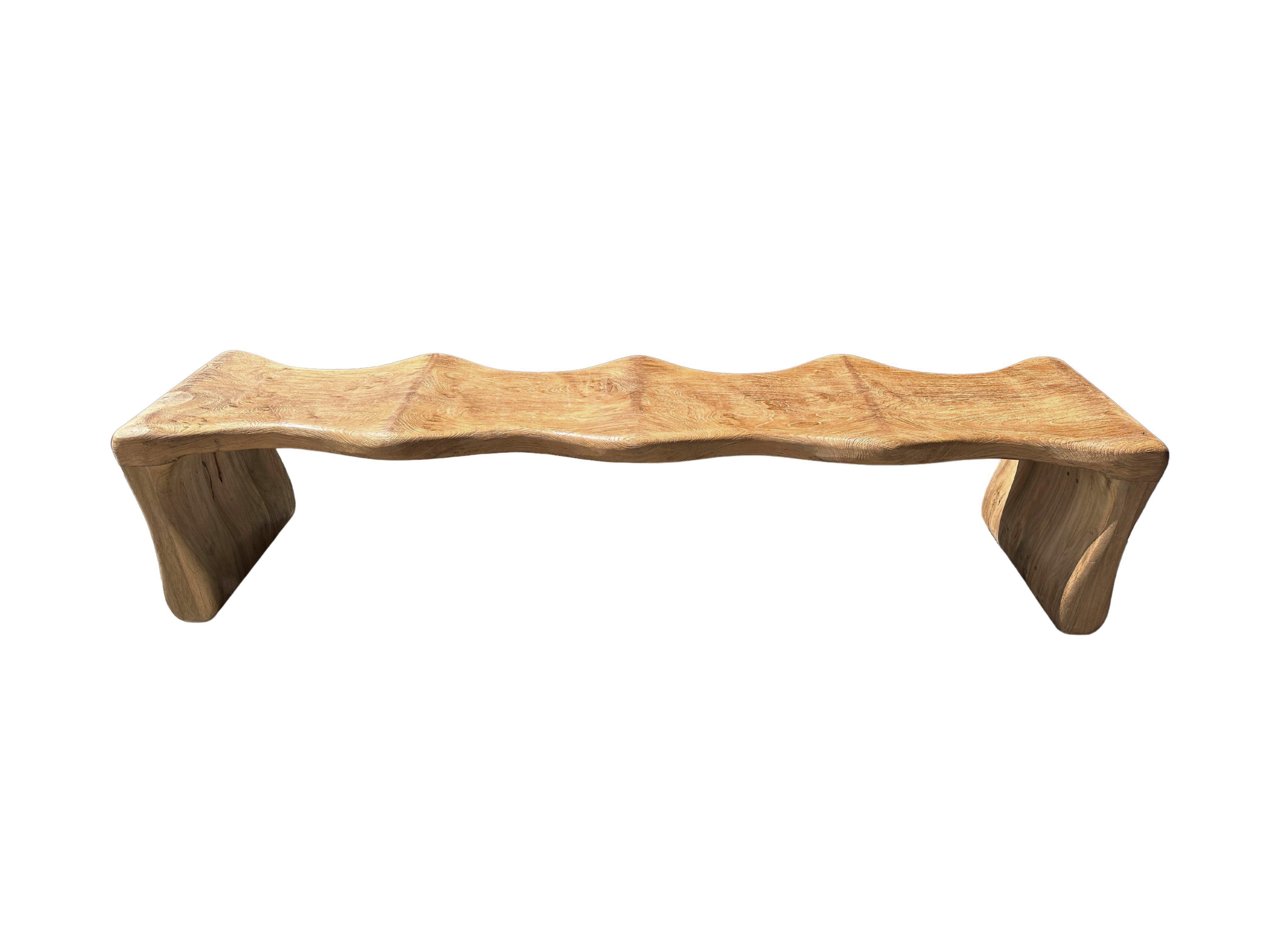 Organic Modern Sculptural Teak Wood Bench, Modern Organic, Stunning Wood Textures For Sale