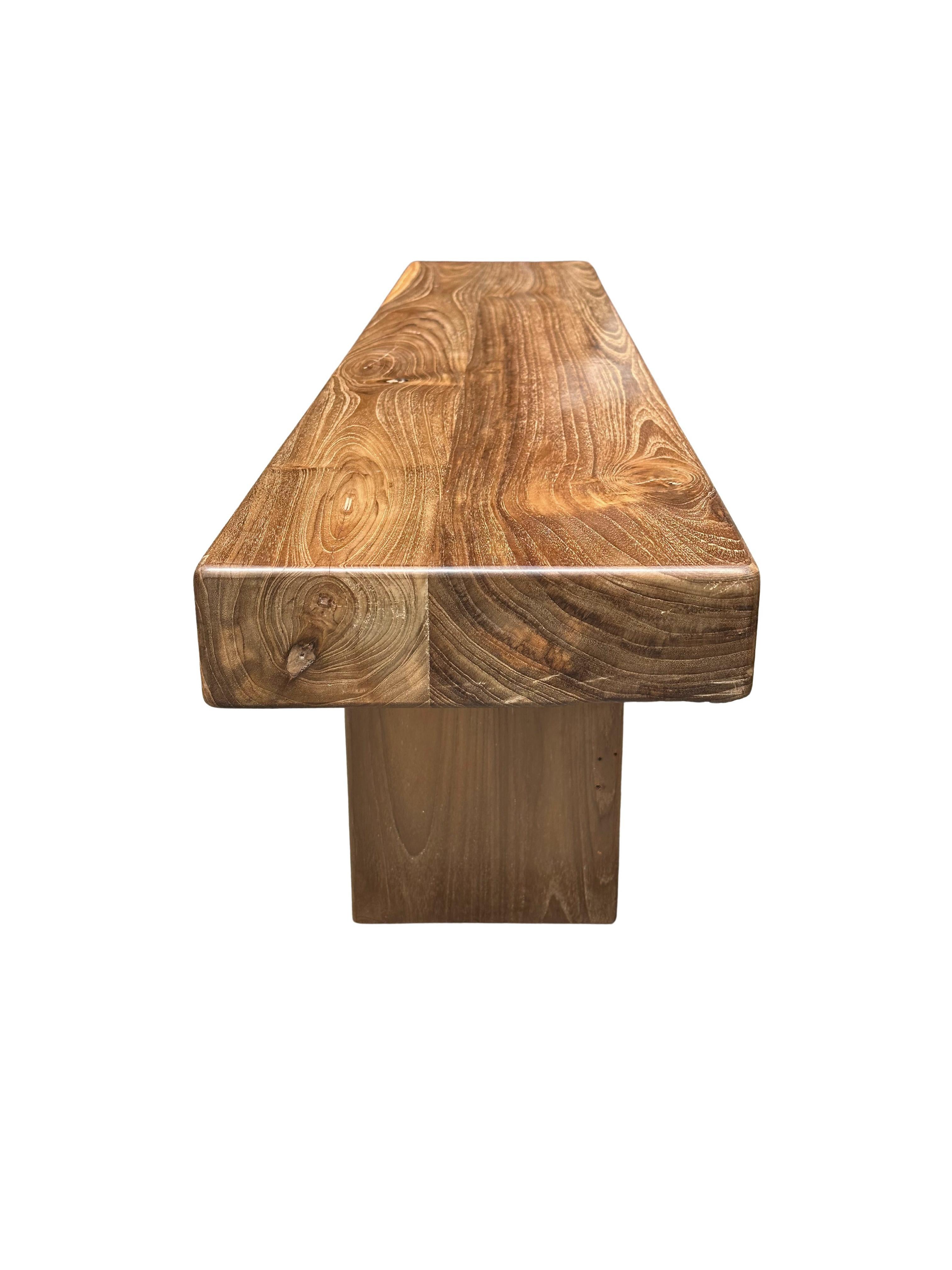 Organic Modern Sculptural Teak Wood Bench, Modern Organic, Stunning Wood Textures For Sale