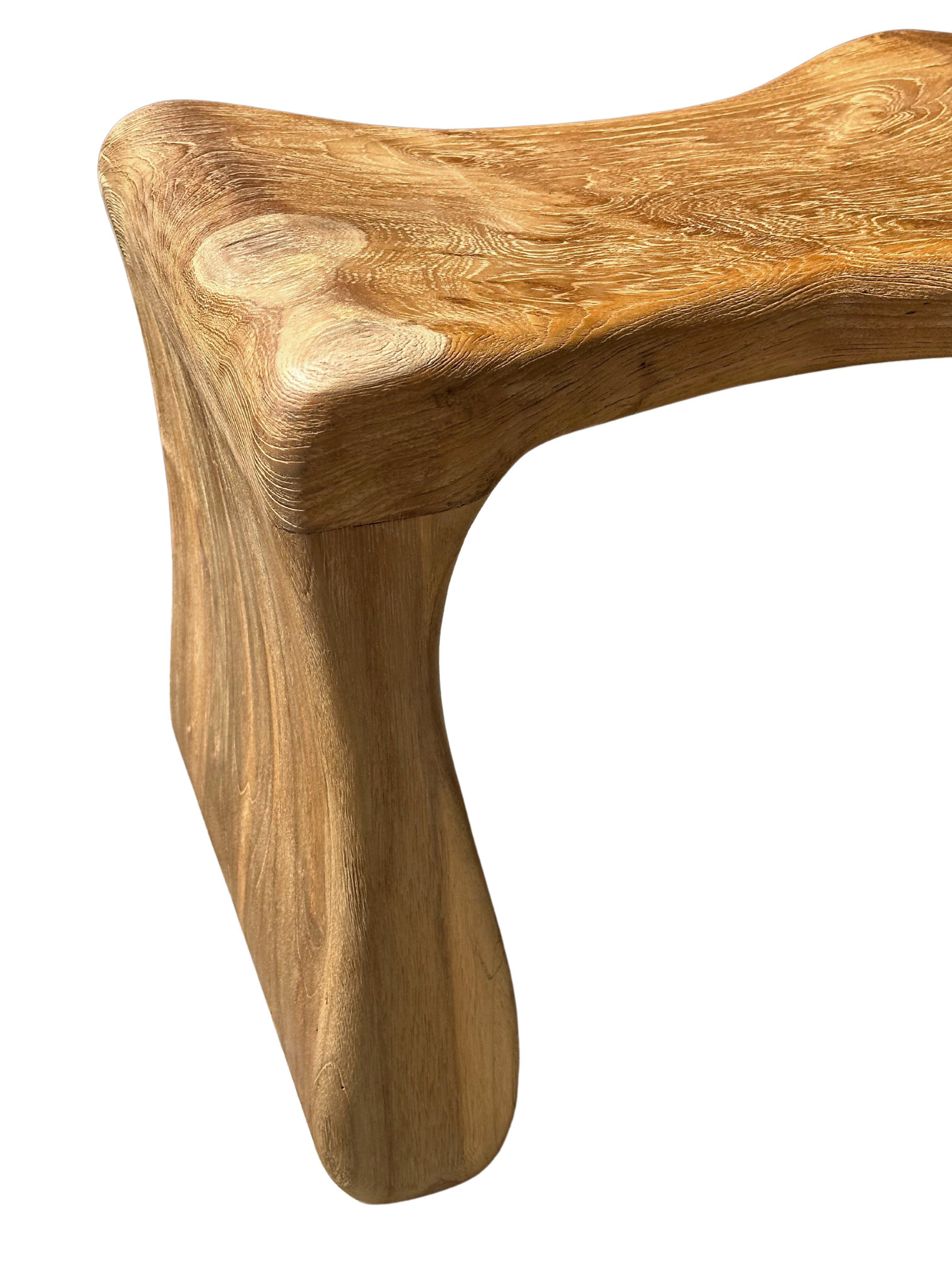 Contemporary Sculptural Teak Wood Bench, Modern Organic, Stunning Wood Textures For Sale