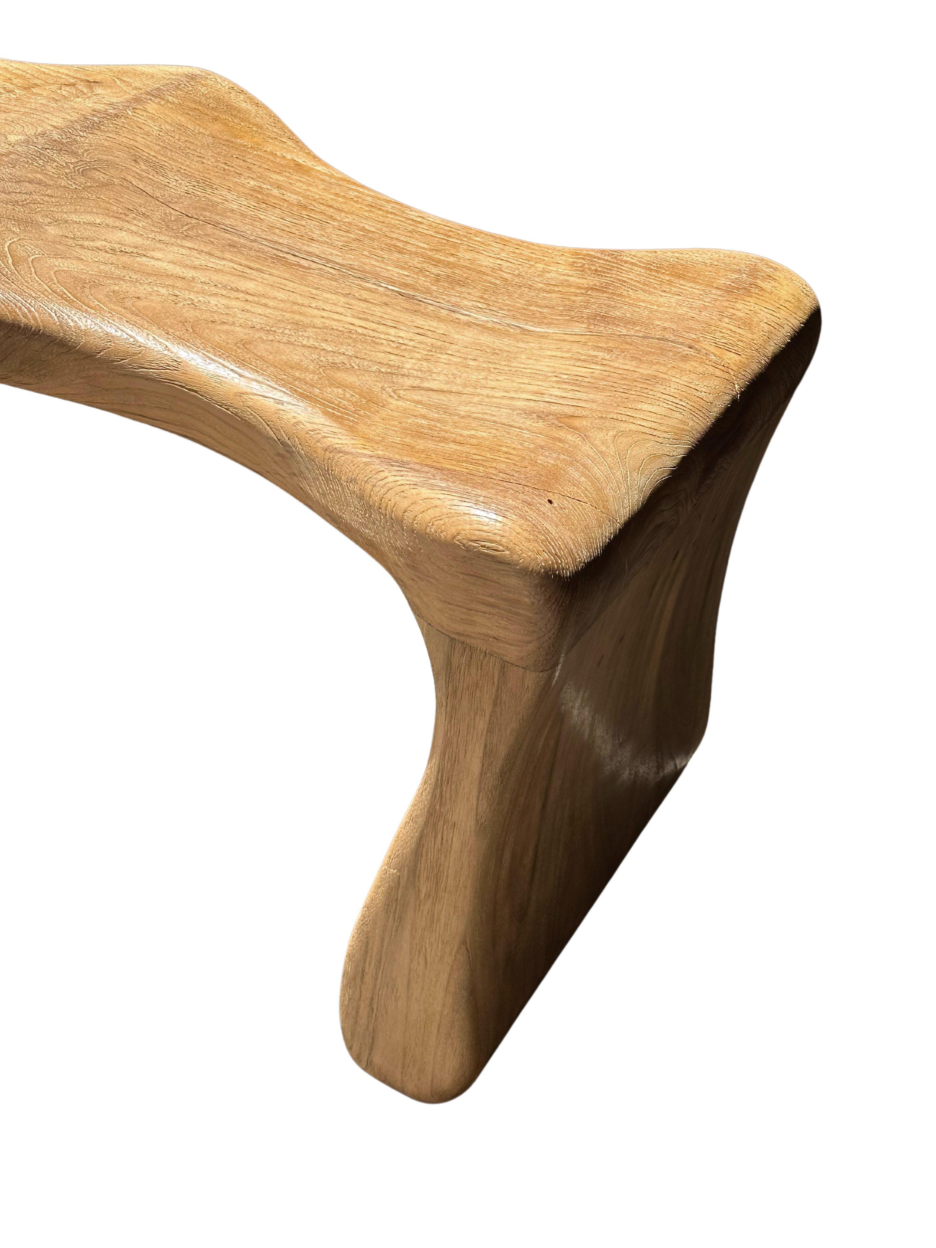 Sculptural Teak Wood Bench, Modern Organic, Stunning Wood Textures For Sale 1