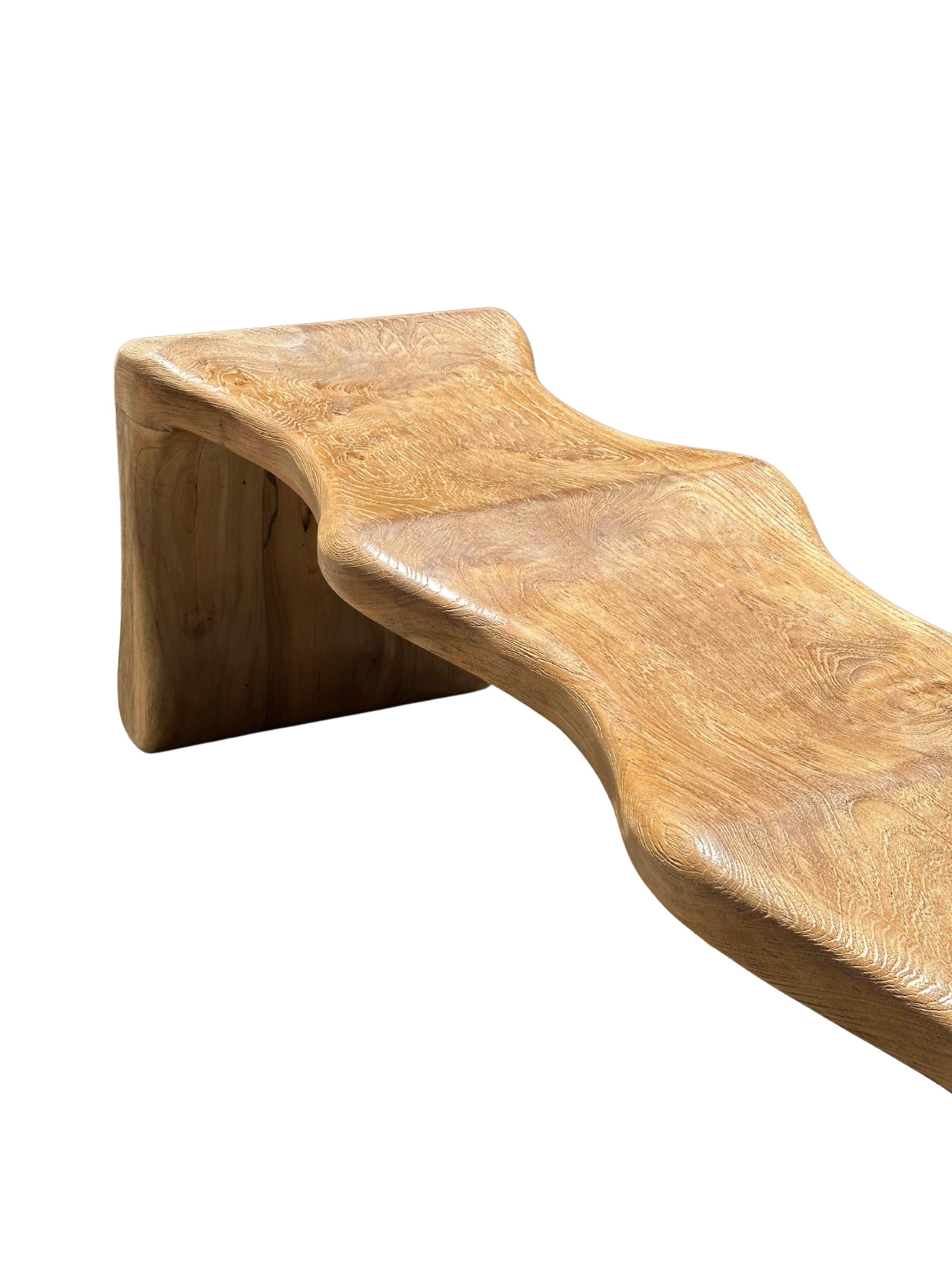 Sculptural Teak Wood Bench, Modern Organic, Stunning Wood Textures For Sale 3