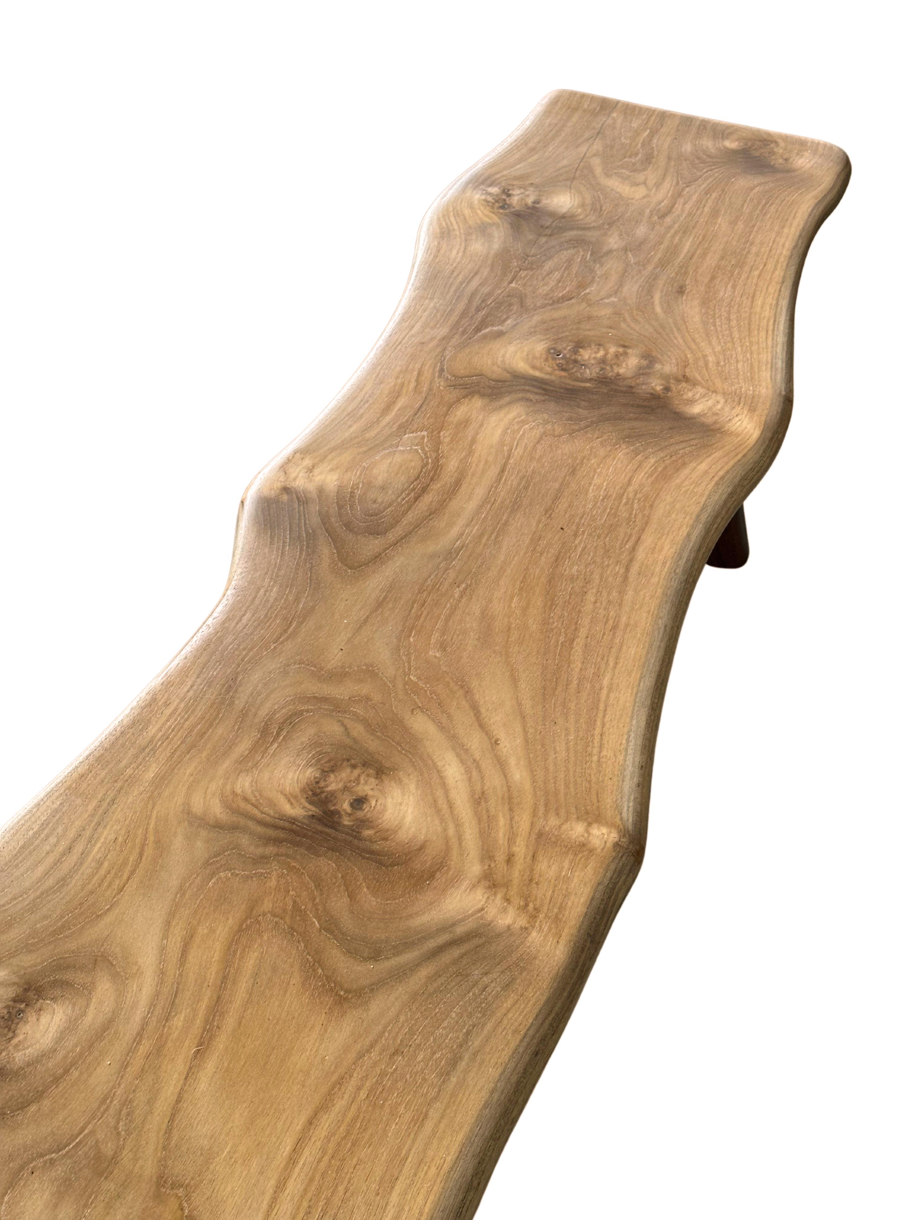 Other Sculptural Teak Wood Bench Stunning Wood Textures, Modern Organic For Sale