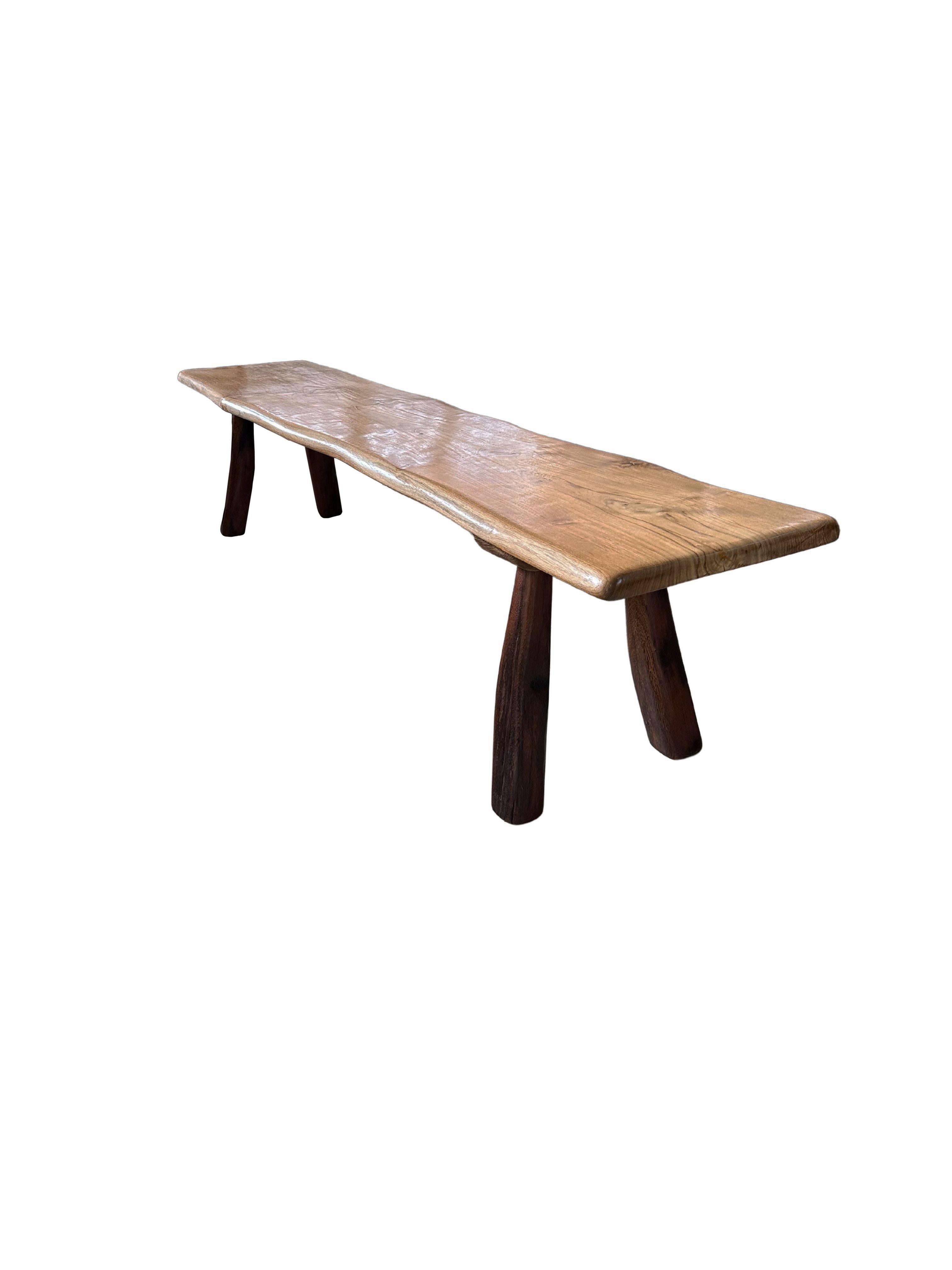 Other Sculptural Teak Wood Bench Stunning Wood Textures, Modern Organic For Sale