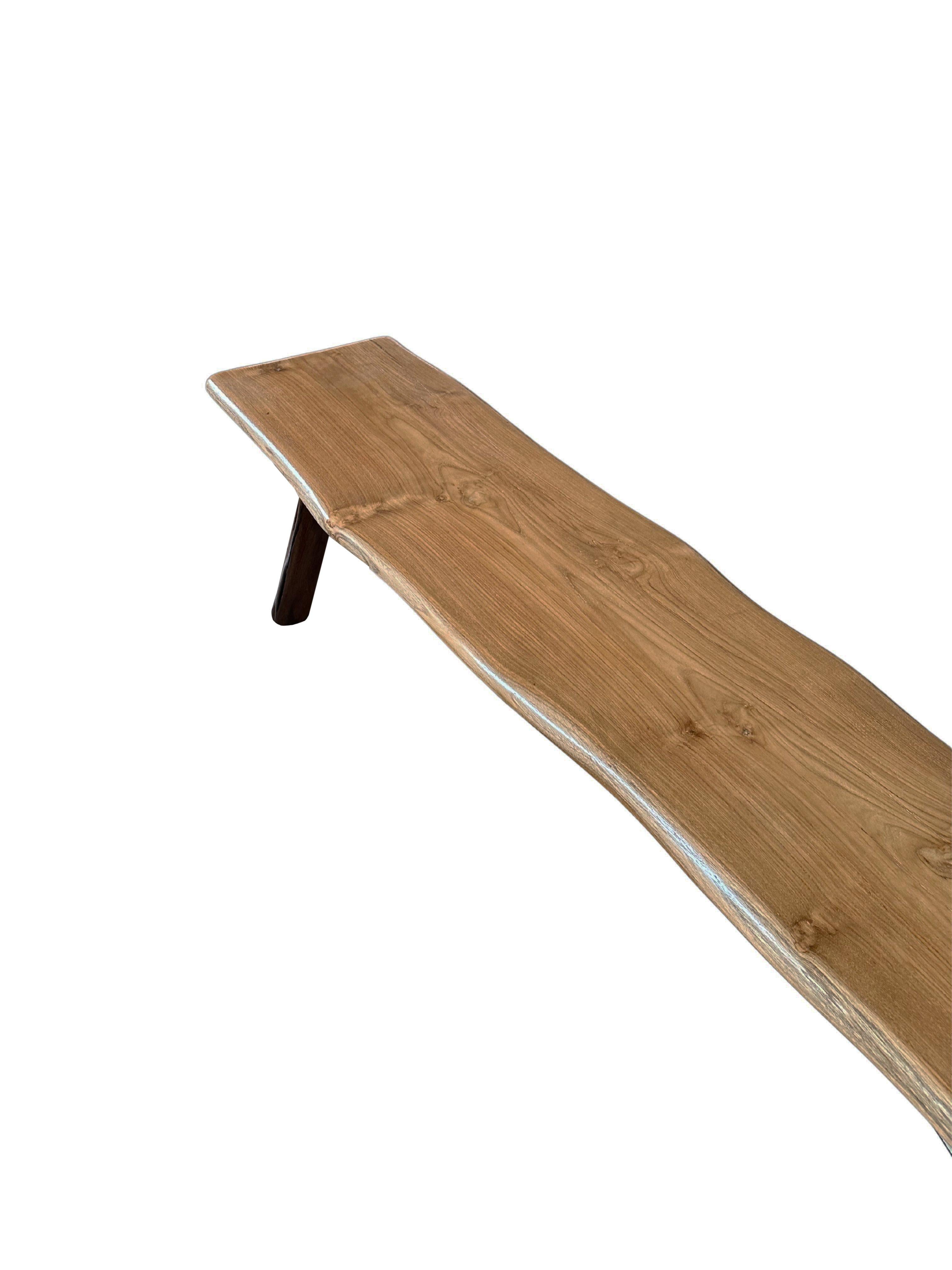 Indonesian Sculptural Teak Wood Bench Stunning Wood Textures, Modern Organic For Sale