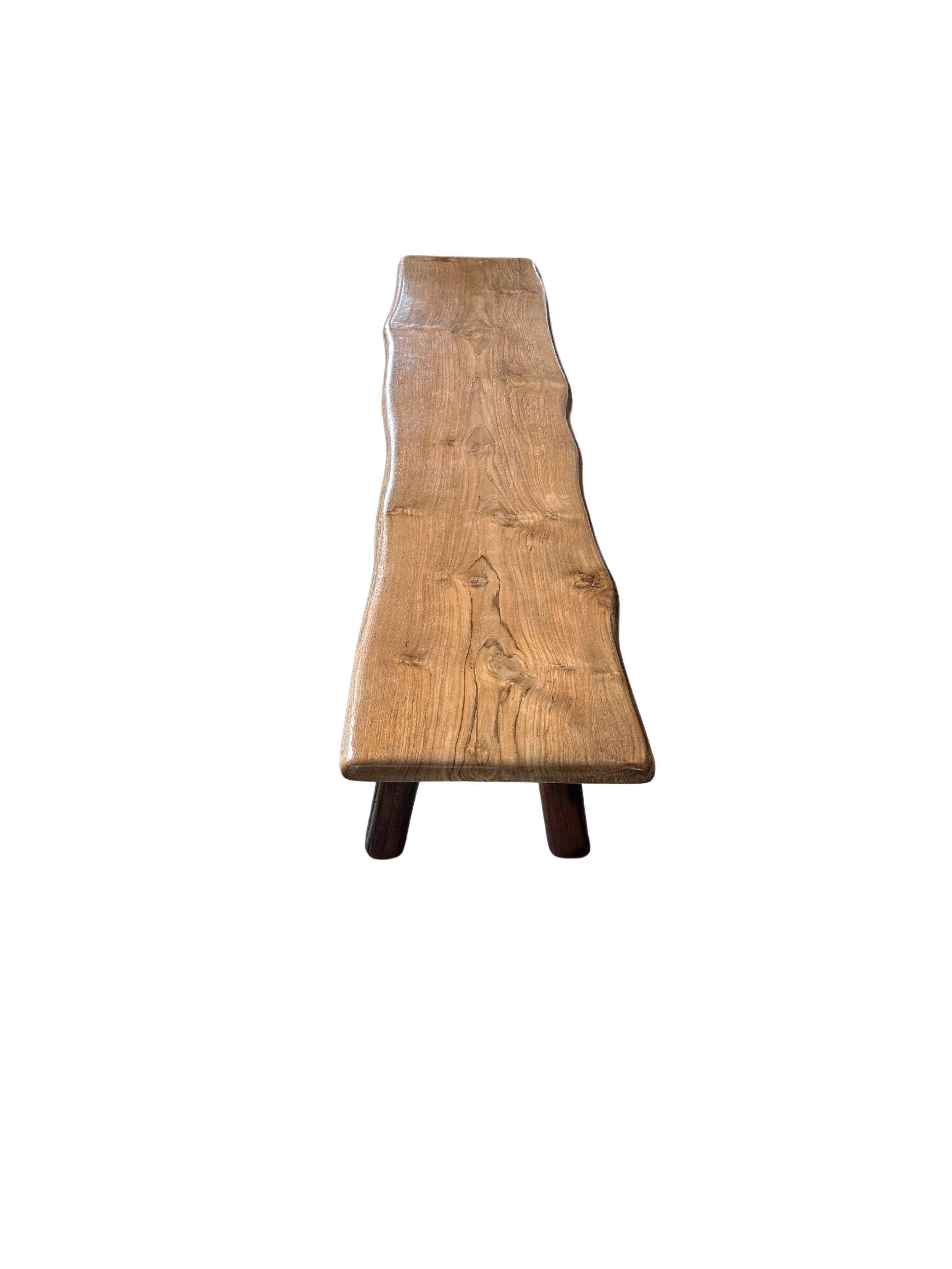 Hand-Carved Sculptural Teak Wood Bench Stunning Wood Textures, Modern Organic For Sale