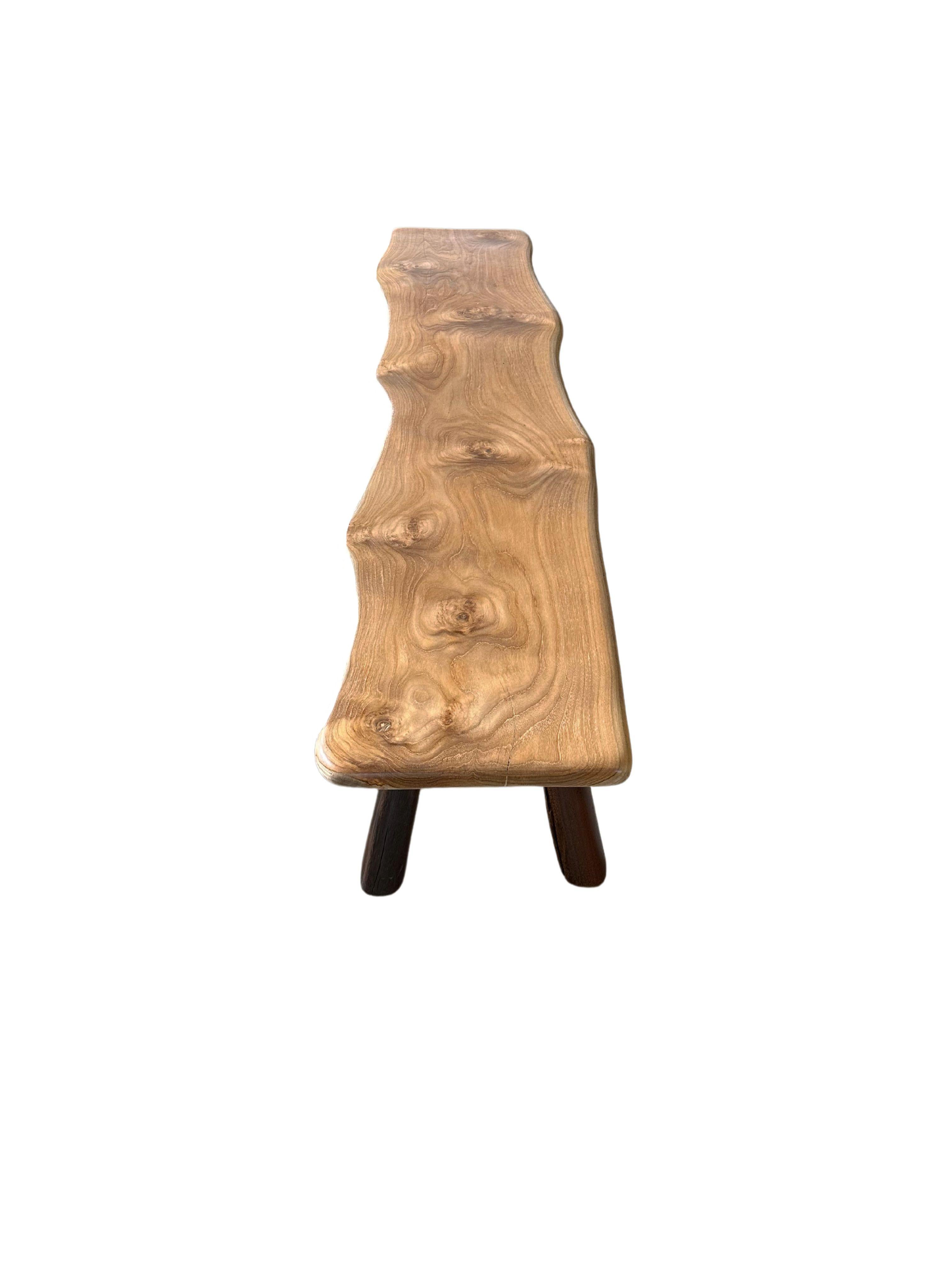 Contemporary Sculptural Teak Wood Bench Stunning Wood Textures, Modern Organic For Sale