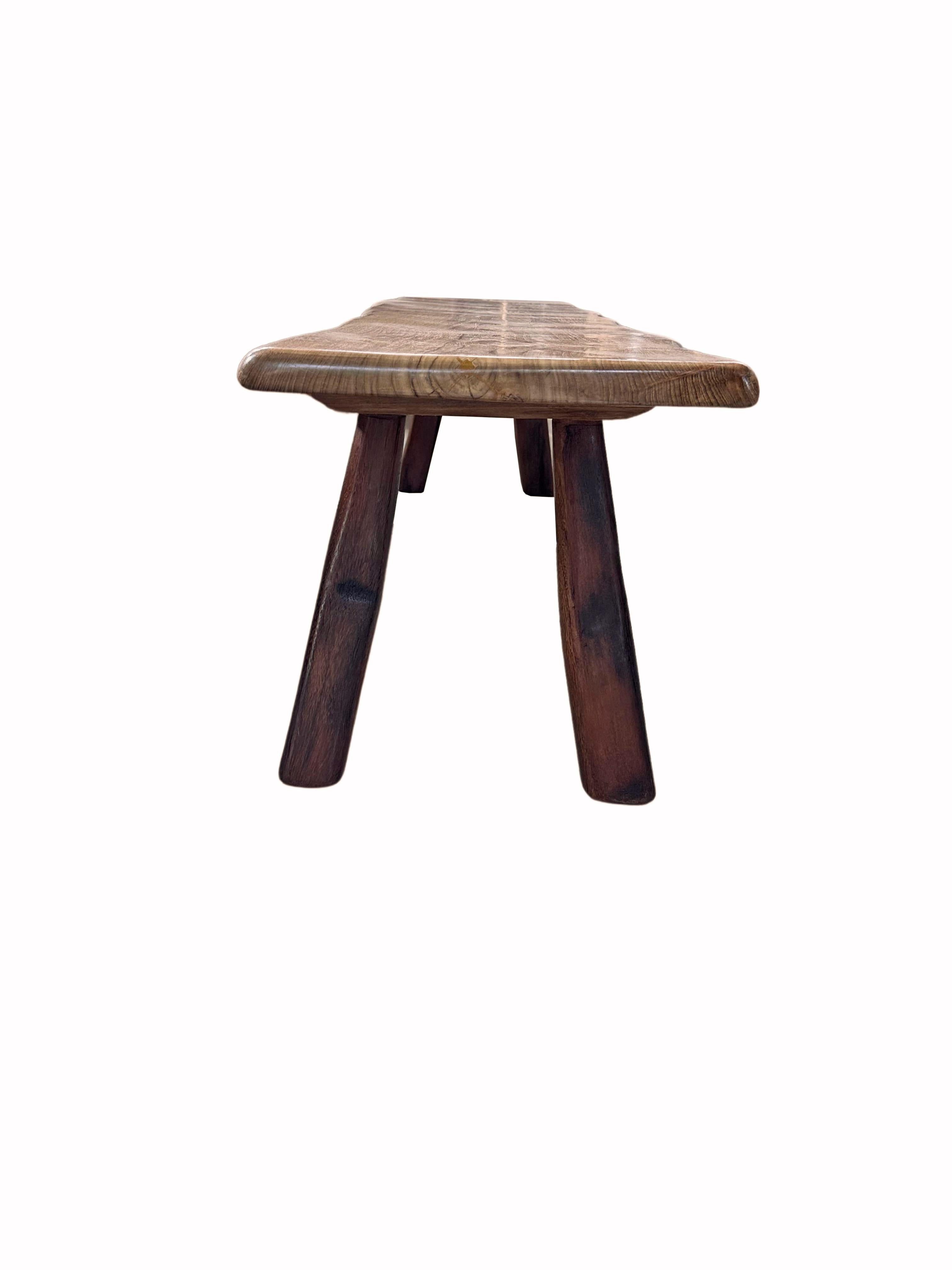 Contemporary Sculptural Teak Wood Bench Stunning Wood Textures, Modern Organic For Sale