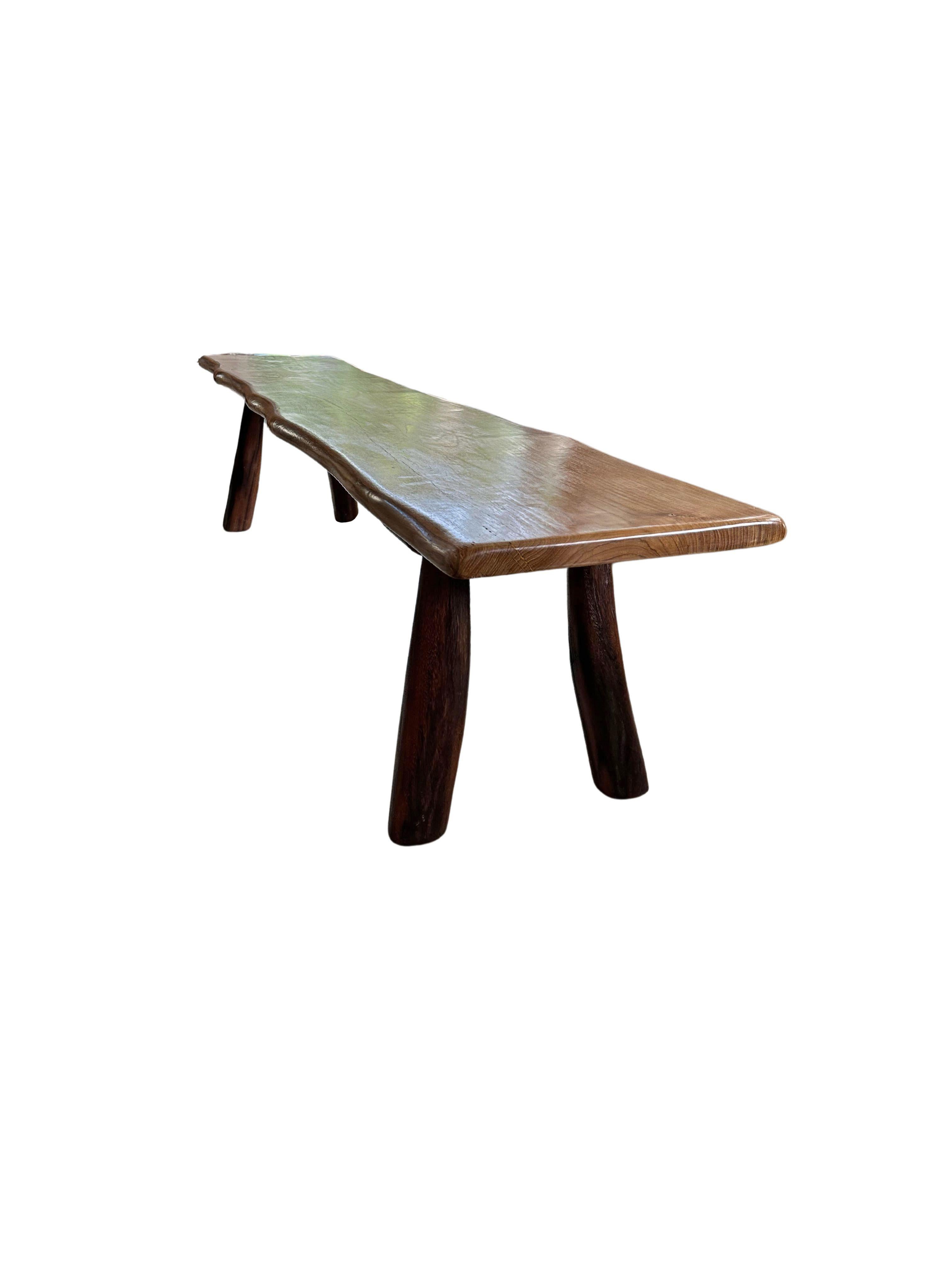 Sculptural Teak Wood Bench Stunning Wood Textures, Modern Organic For Sale 1