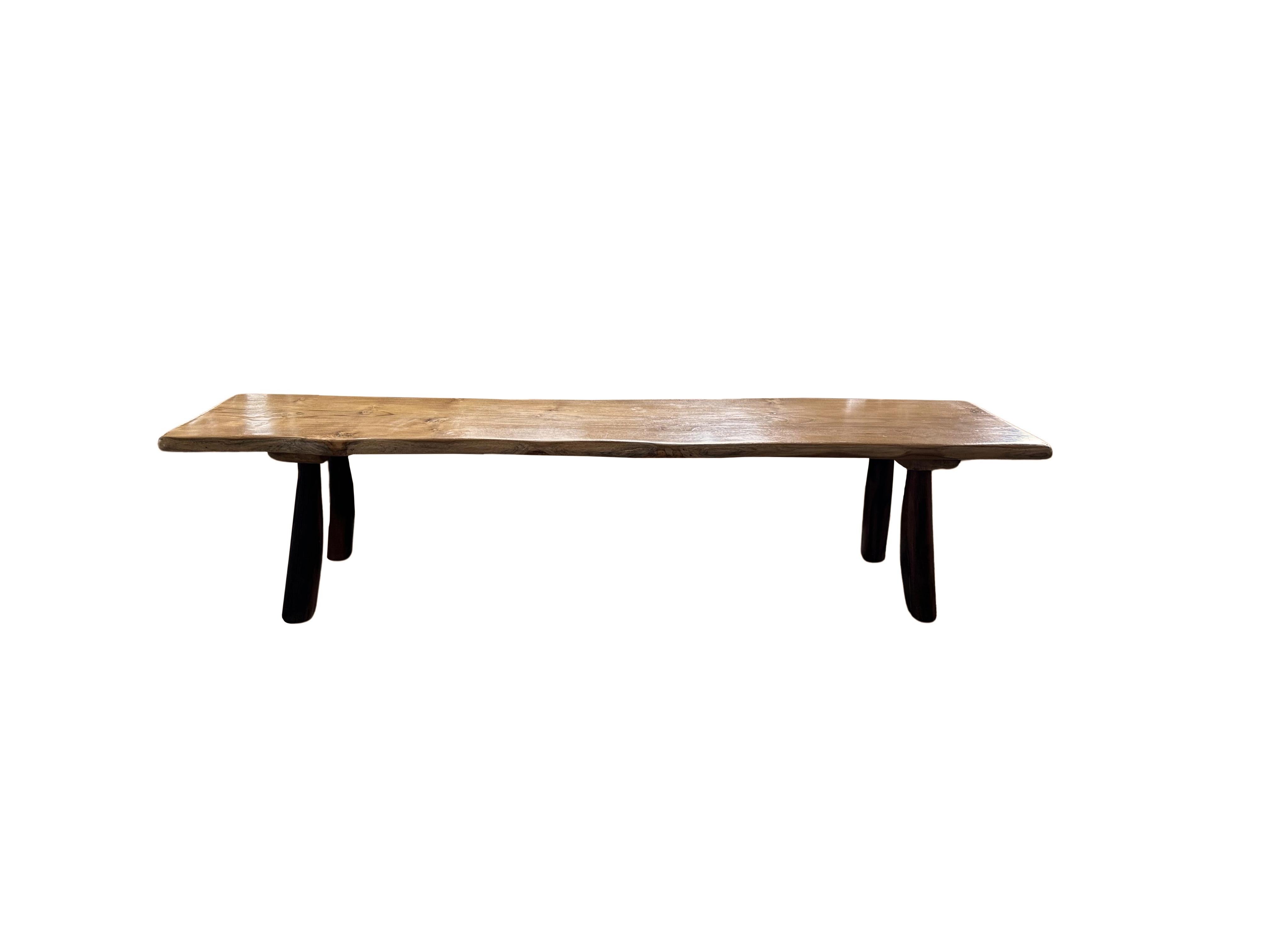 Sculptural Teak Wood Bench Stunning Wood Textures, Modern Organic For Sale 2
