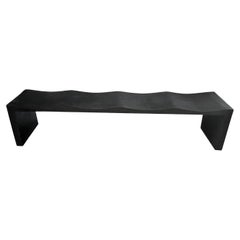 Sculptural Teak Wood Bench with Burnt Finish Modern Organic 4 Person 