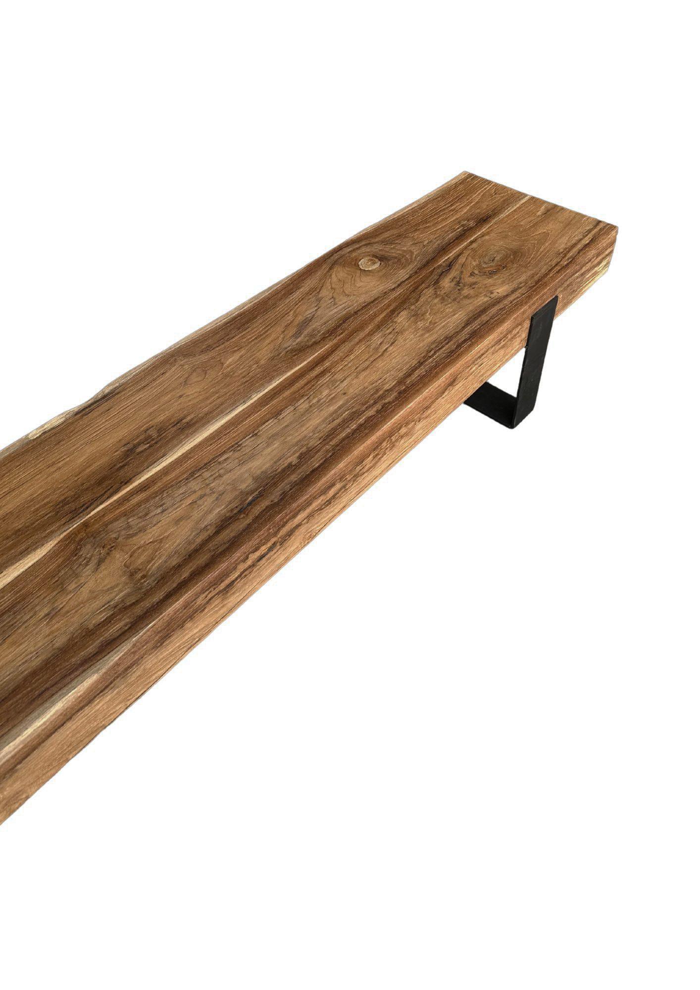 Other Sculptural Teak Wood Bench with Steel legs, Modern Organic For Sale