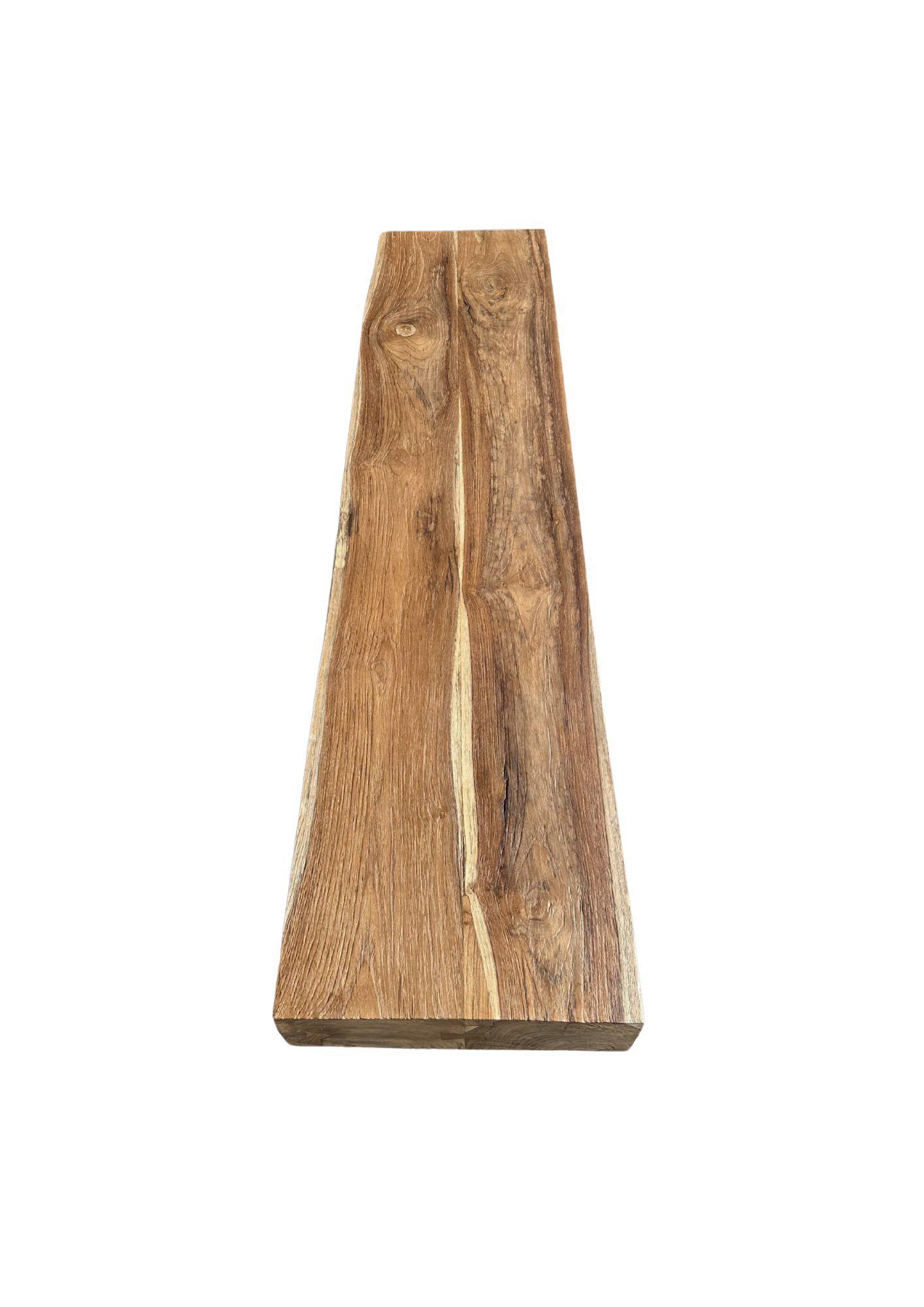 Indonesian Sculptural Teak Wood Bench with Steel legs, Modern Organic For Sale