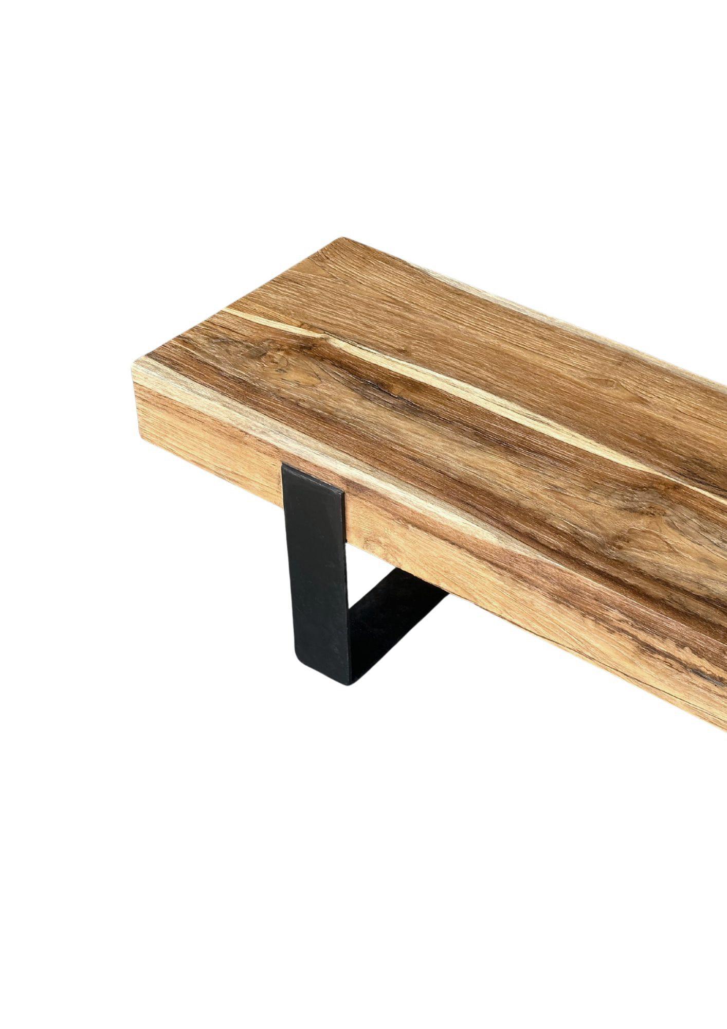 Sculptural Teak Wood Bench with Steel legs, Modern Organic In Good Condition For Sale In Jimbaran, Bali