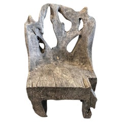 Vintage Sculptural Teak Wood Chair, Java, Indonesia, C. 1950