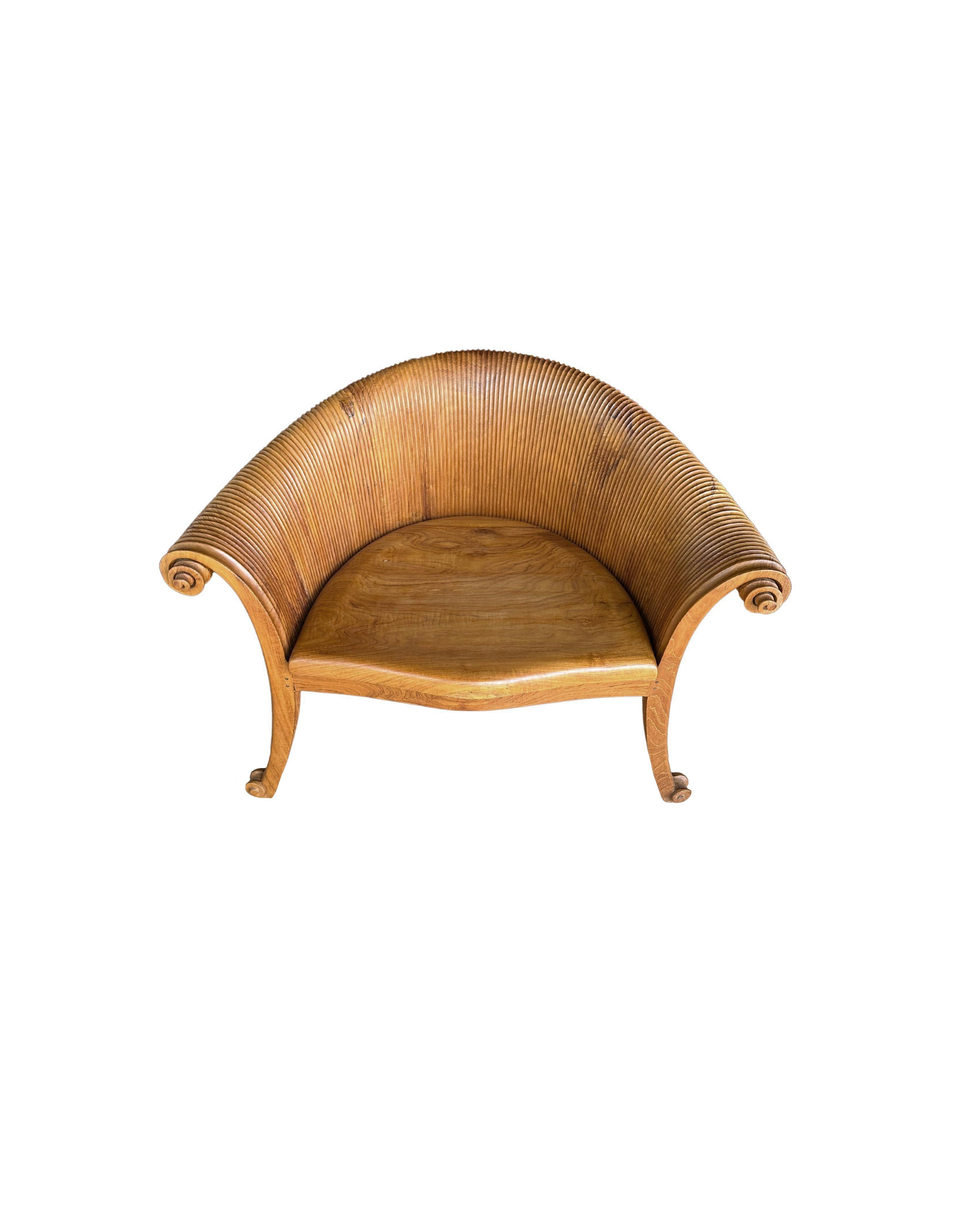 Organic Modern Sculptural Teak Wood Chair with Carved Detailing For Sale