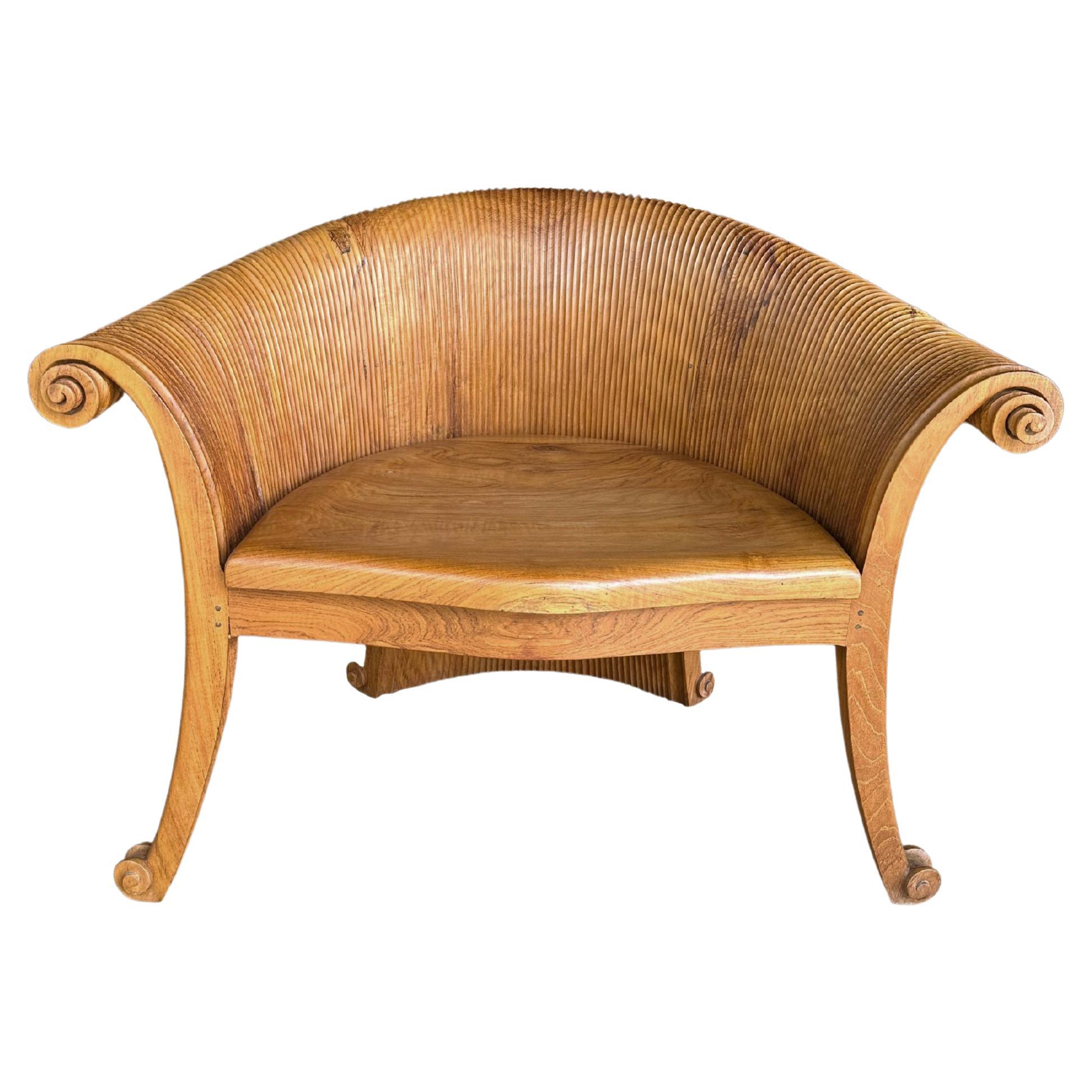 Sculptural Teak Wood Chair with Carved Detailing For Sale