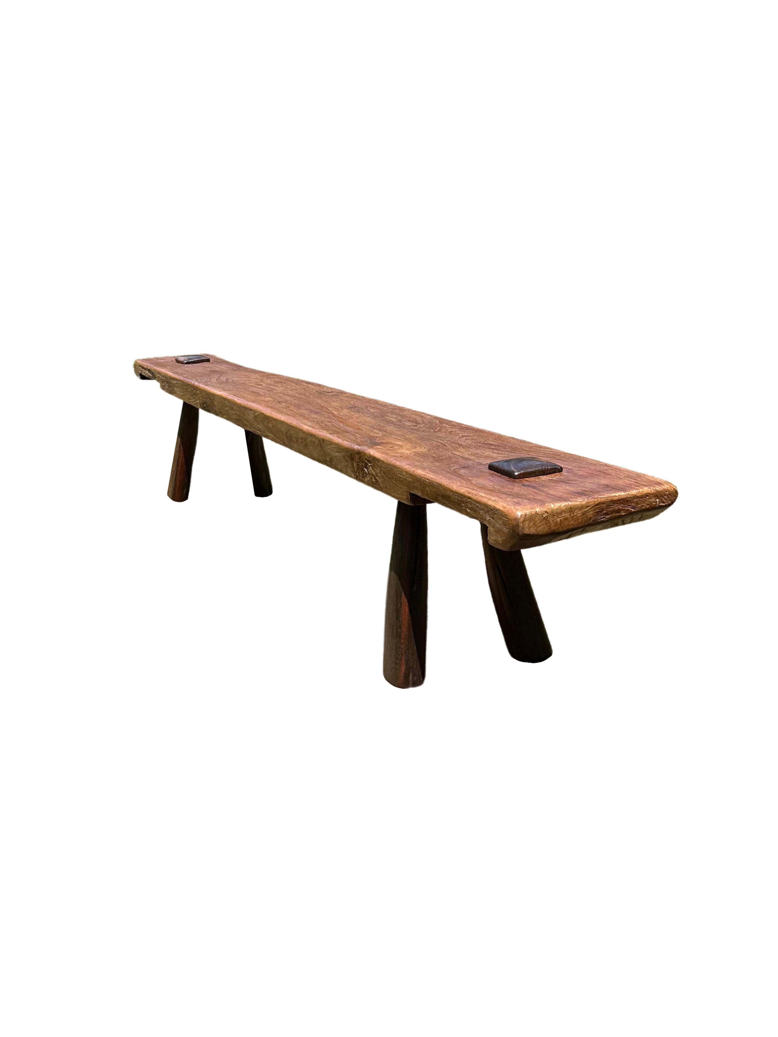 Other Sculptural Teak Wood Long Bench Stunning Wood Textures, Modern Organic For Sale