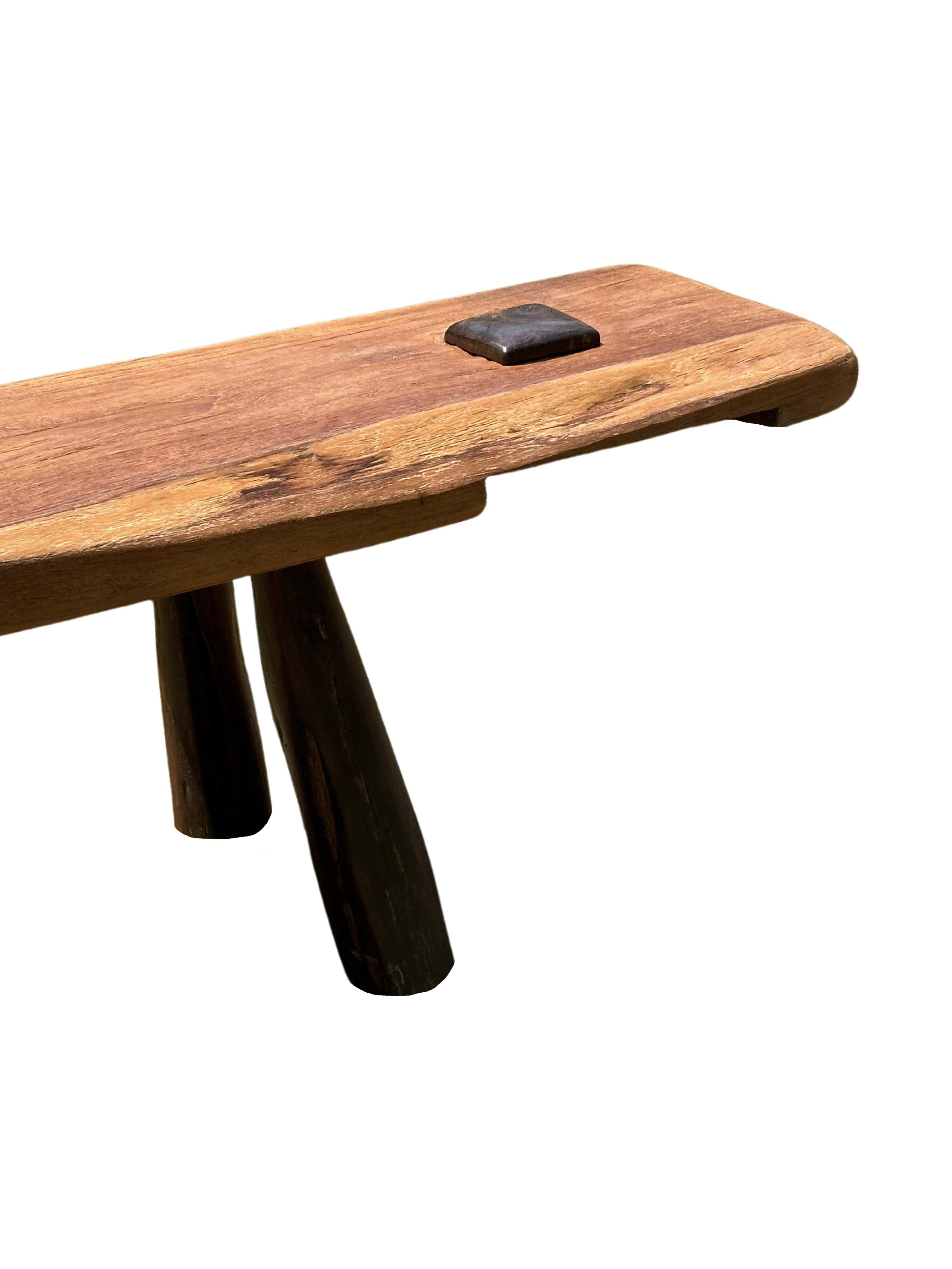 Hand-Carved Sculptural Teak Wood Long Bench Stunning Wood Textures, Modern Organic For Sale