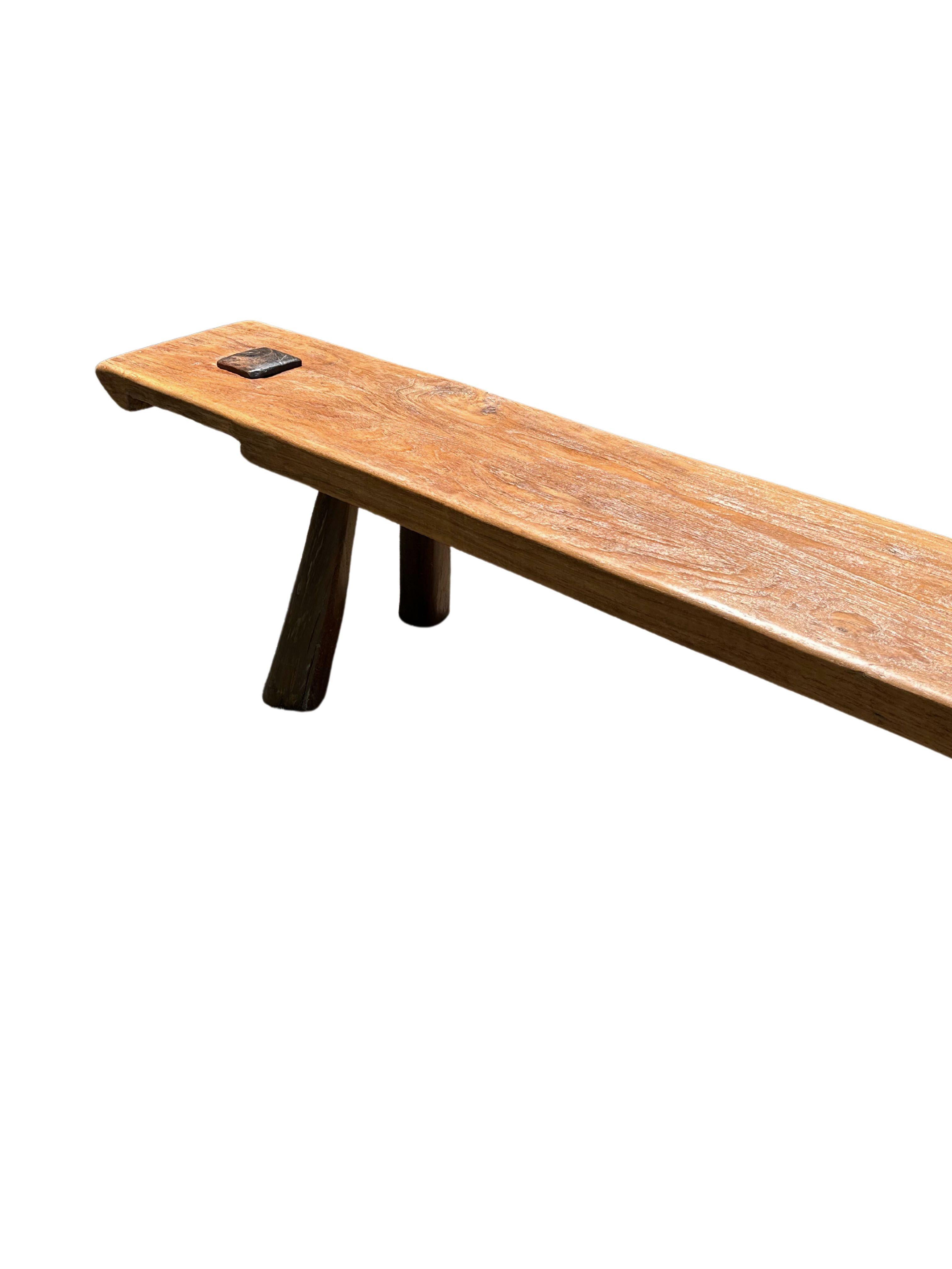 Contemporary Sculptural Teak Wood Long Bench Stunning Wood Textures, Modern Organic For Sale