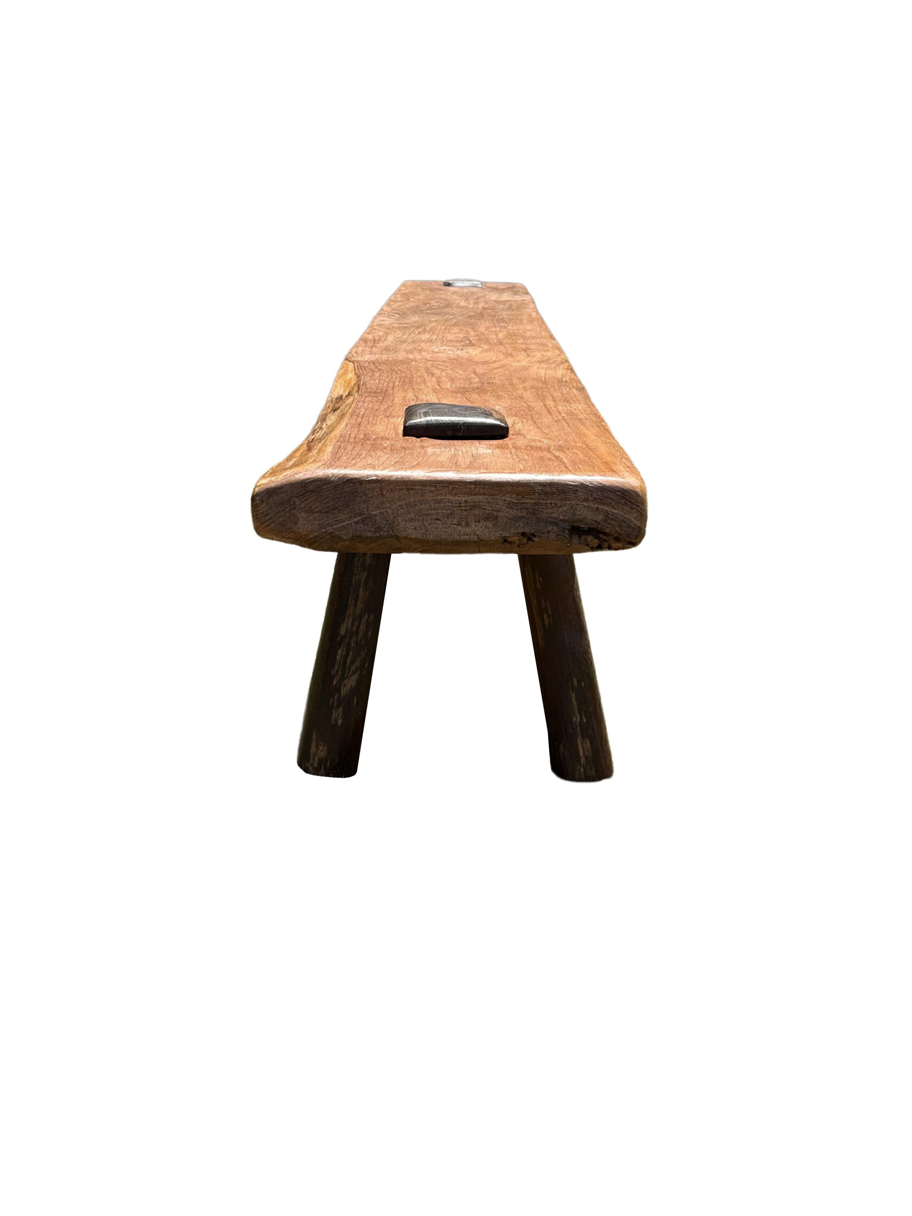 Sculptural Teak Wood Long Bench Stunning Wood Textures, Modern Organic For Sale 1