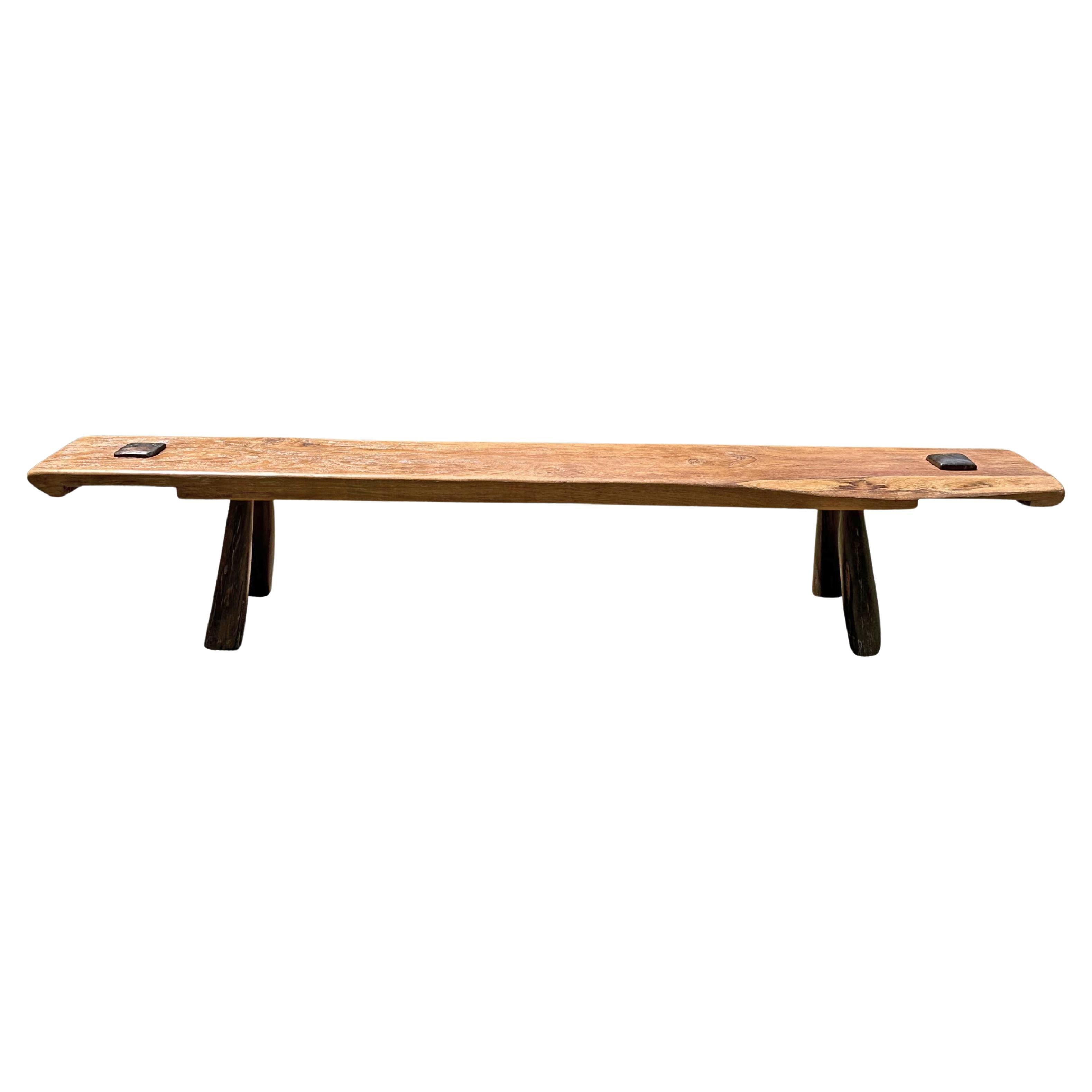 Sculptural Teak Wood Long Bench Stunning Wood Textures, Modern Organic
