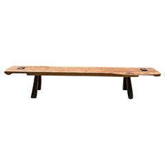 Sculptural Teak Wood Long Bench Stunning Wood Textures, Modern Organic