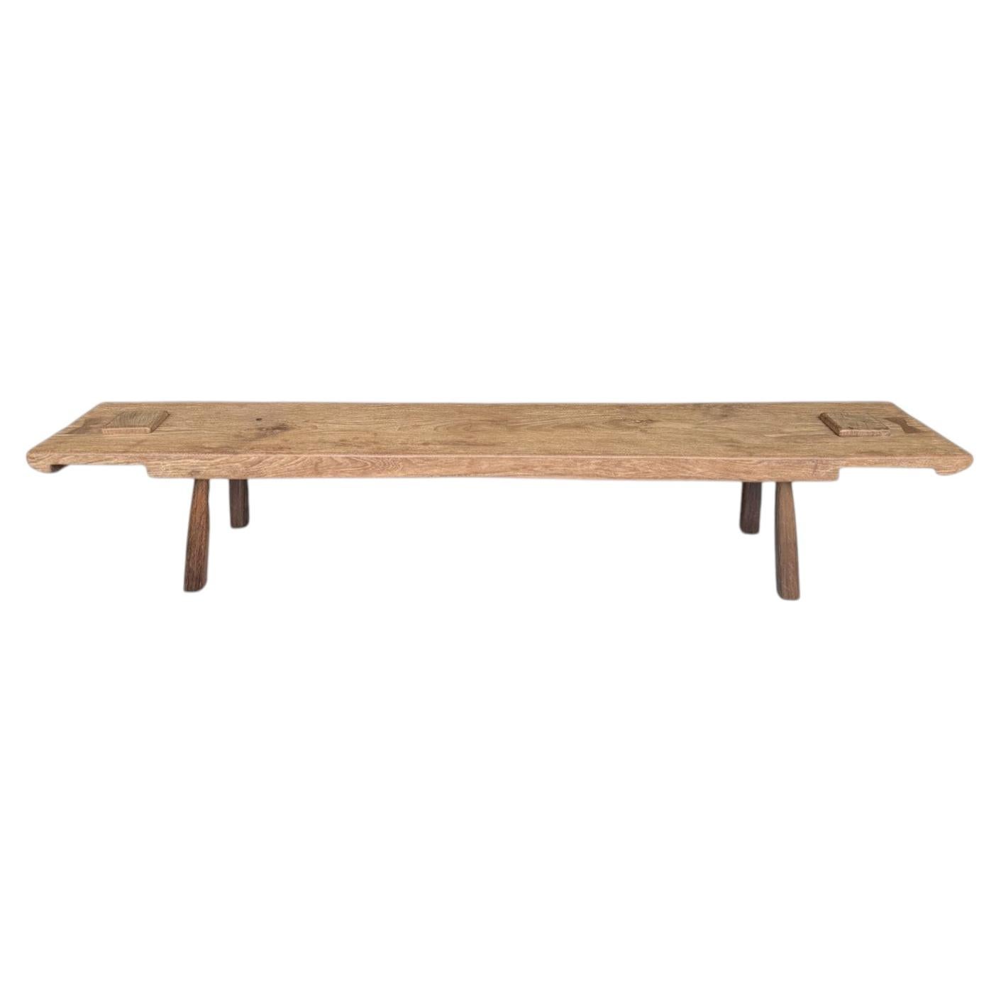 Sculptural Teak Wood Long Bench Stunning Wood Textures, Modern Organic For Sale