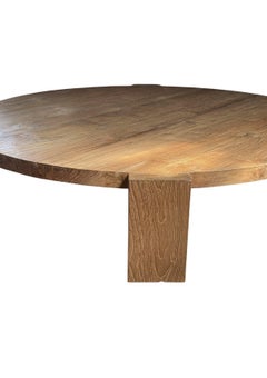 Sculptural Teak Wood Round Table, Expressive Natural Grain, Modern Organic
