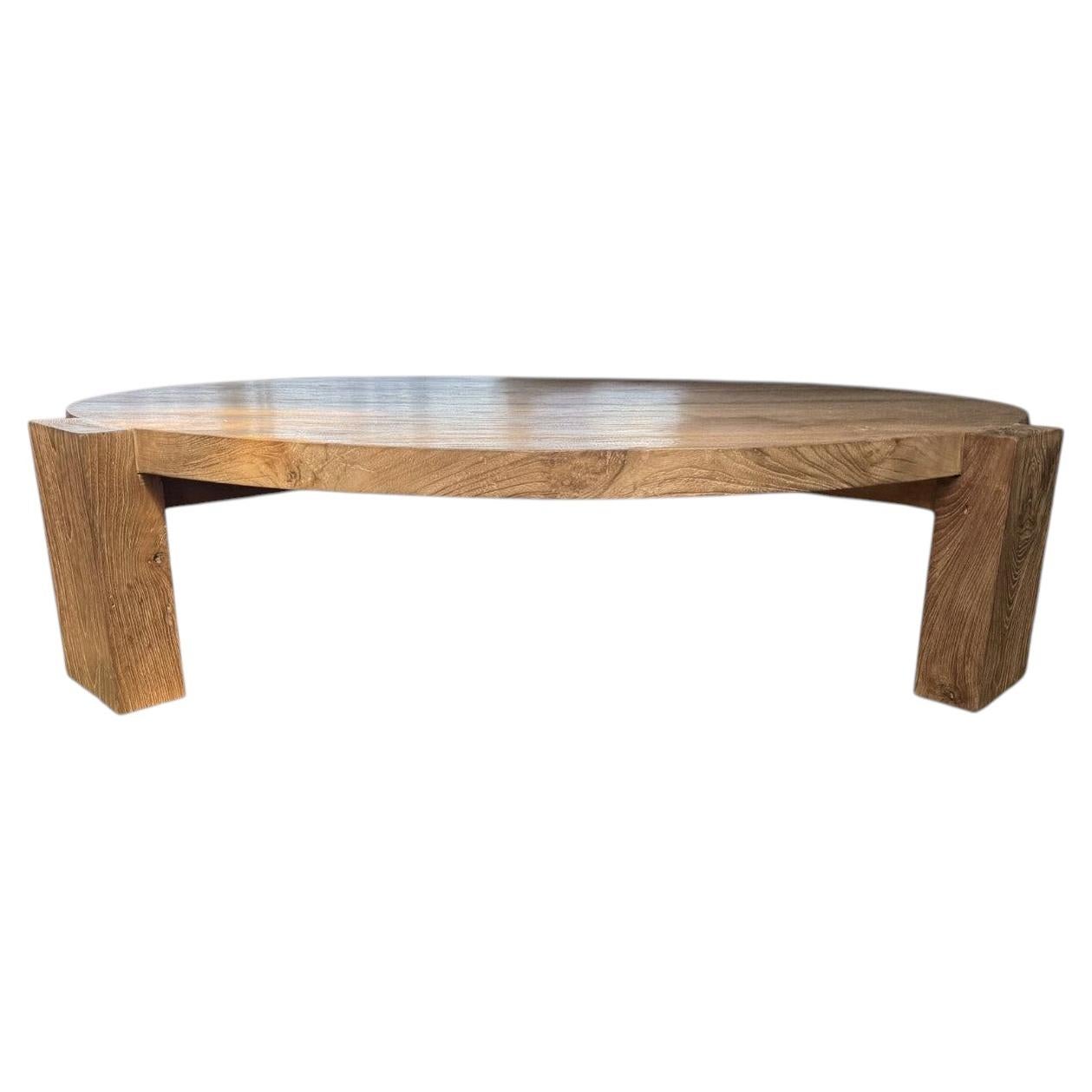 Sculptural Teak Wood Round Table, Expressive Natural Grain, Modern Organic For Sale