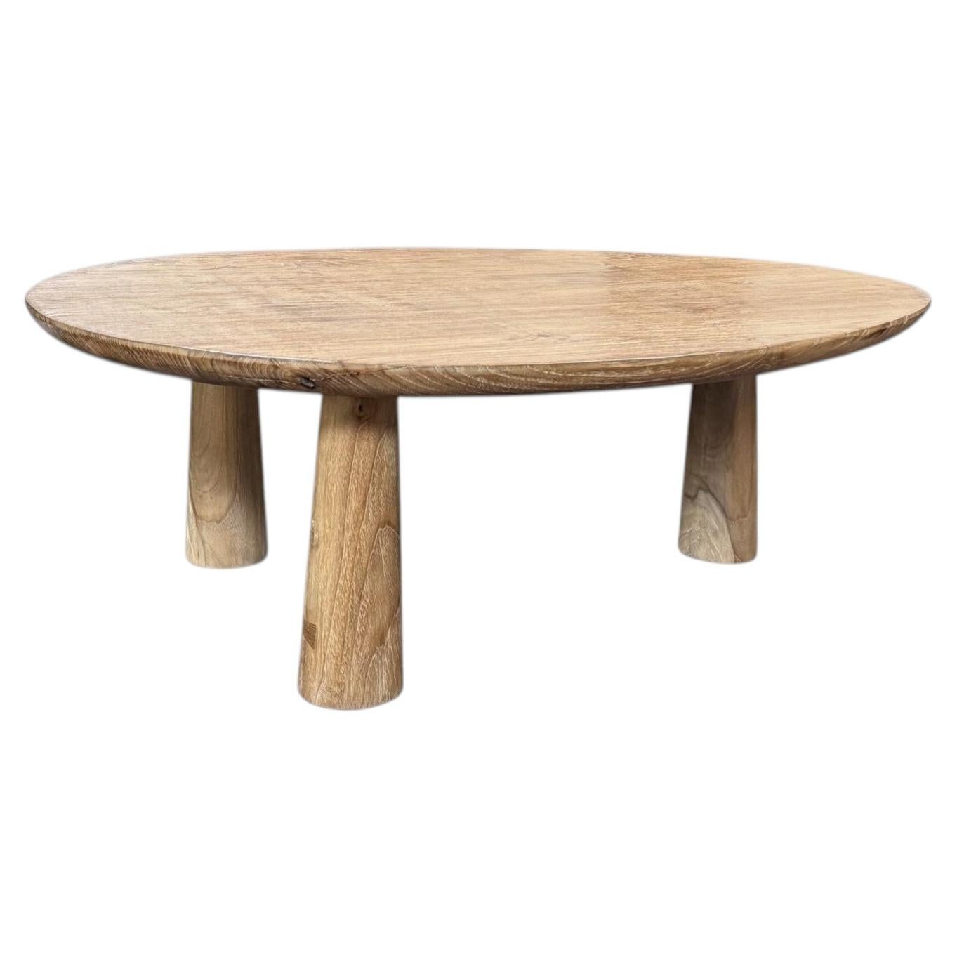 Sculptural Teak Wood Side Table — Natural Finish, Three-Leg Form