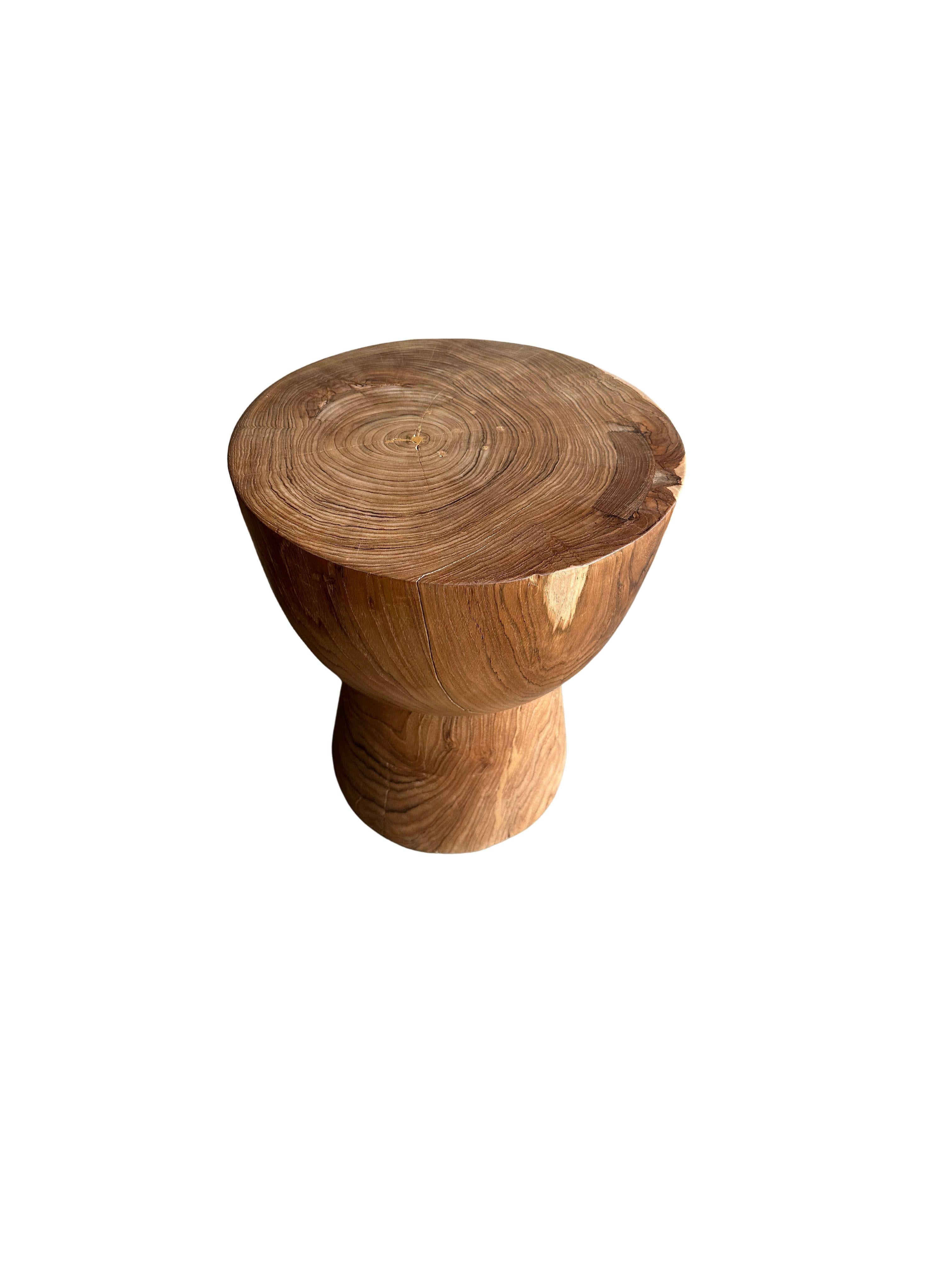 Organic Modern Sculptural Teak Wood Side Table, with Stunning Wood Textures, Modern Organic