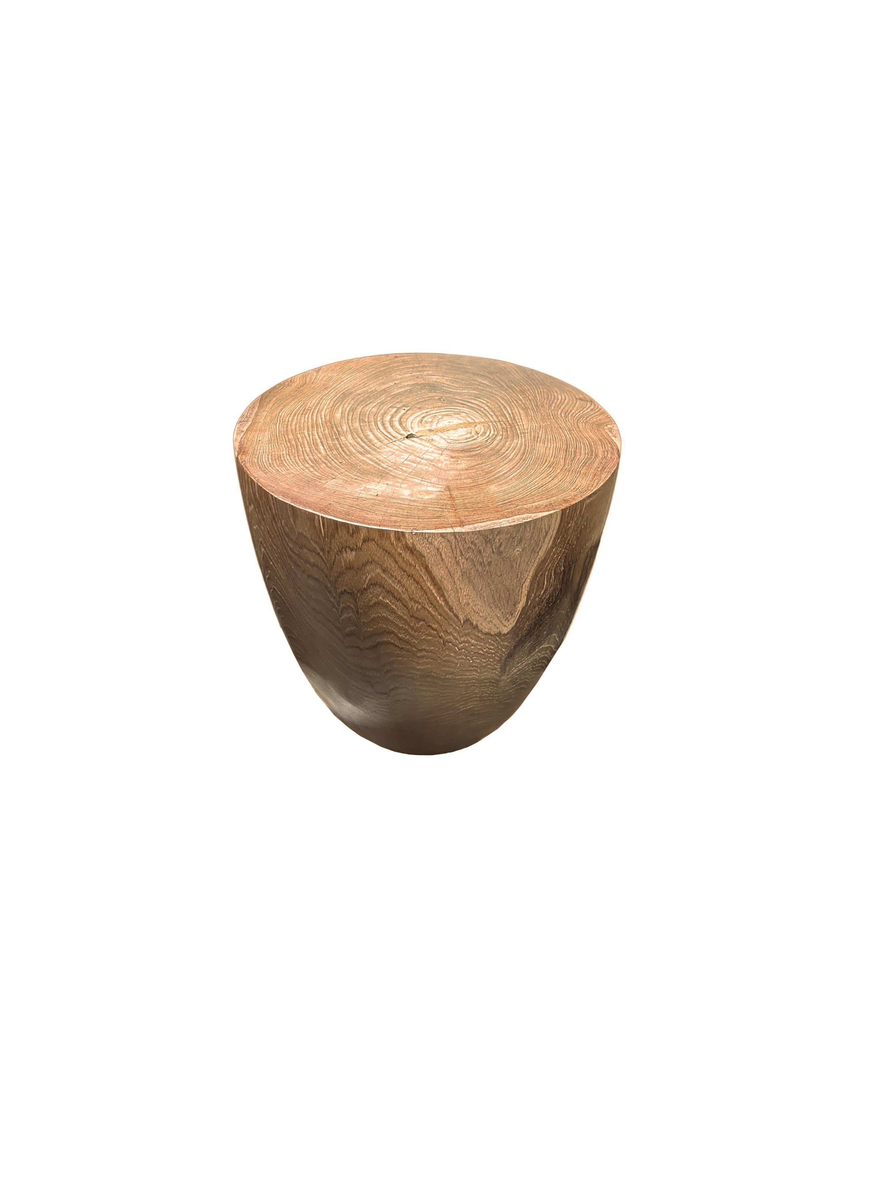 Organic Modern Sculptural Teak Wood Side Table, with Stunning Wood Textures, Modern Organic For Sale