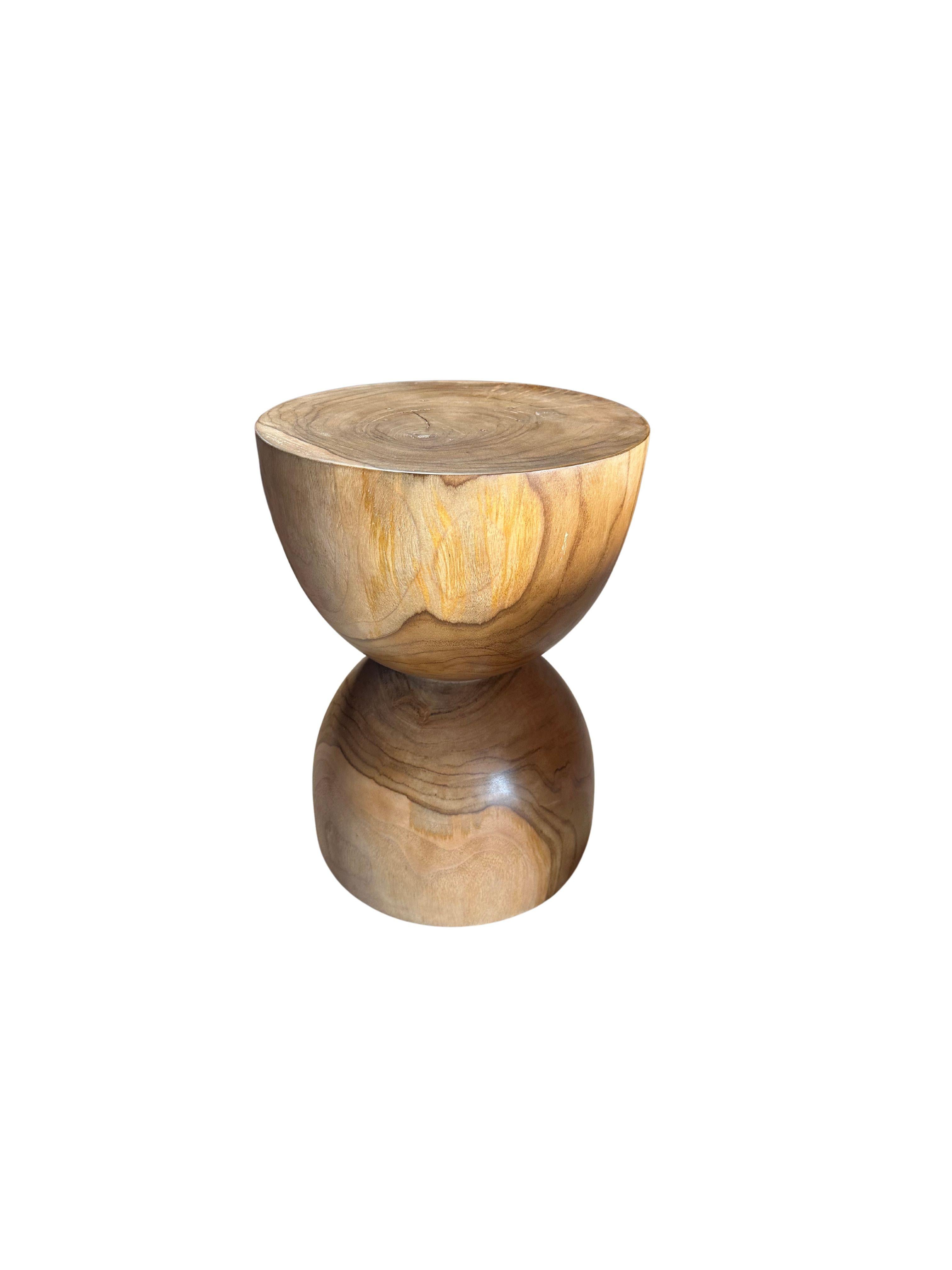 Organic Modern Sculptural Teak Wood Side Table, with Stunning Wood Textures, Modern Organic For Sale