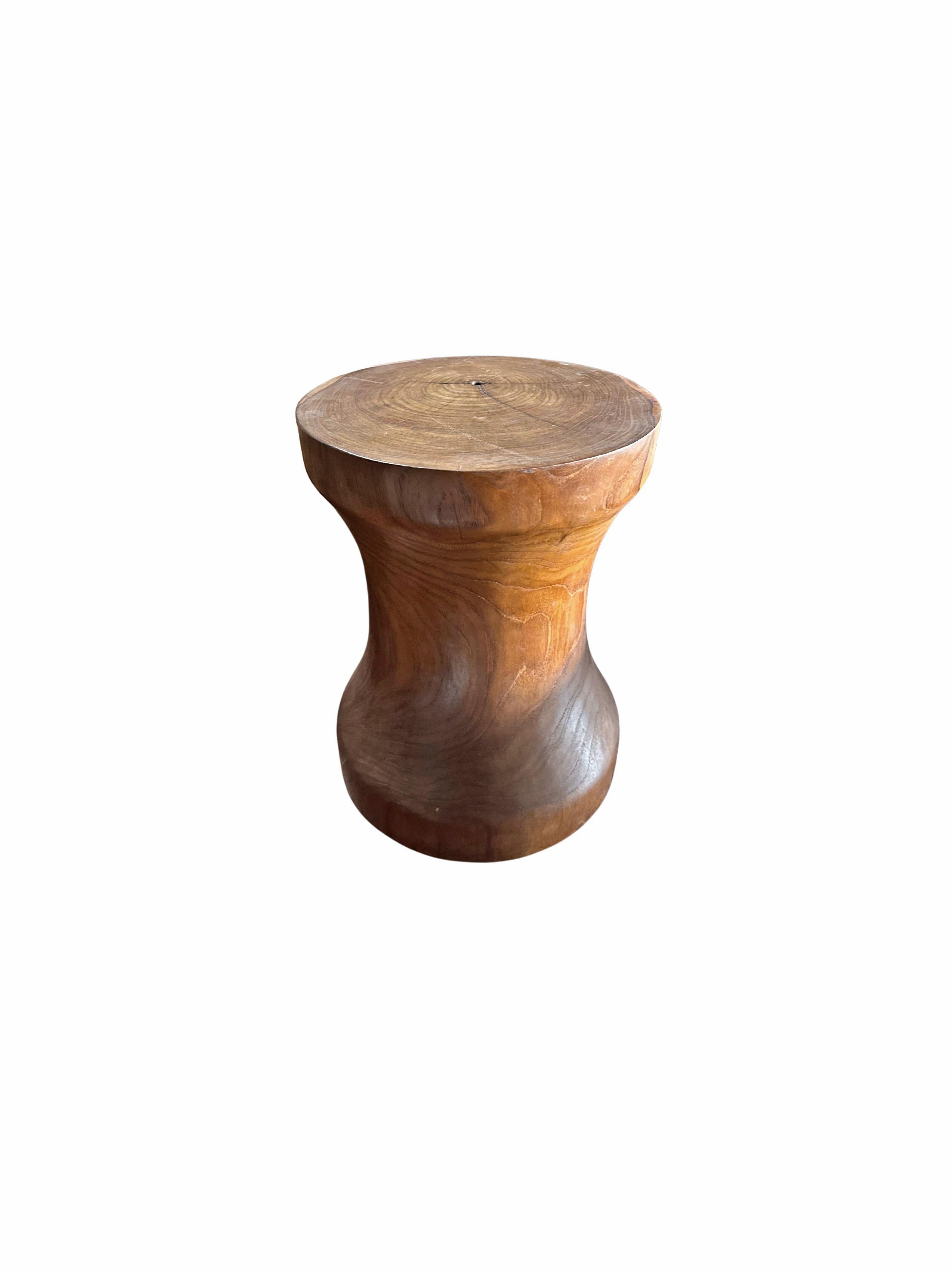 Organic Modern Sculptural Teak Wood Side Table, with Stunning Wood Textures, Modern Organic For Sale