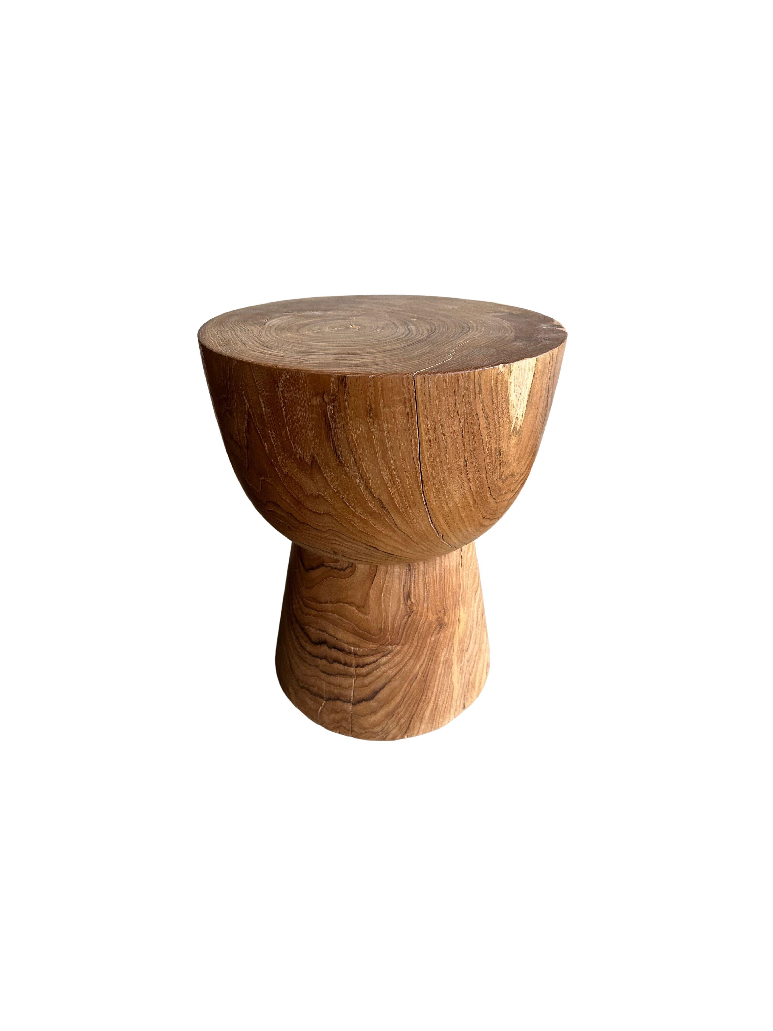 Indonesian Sculptural Teak Wood Side Table, with Stunning Wood Textures, Modern Organic