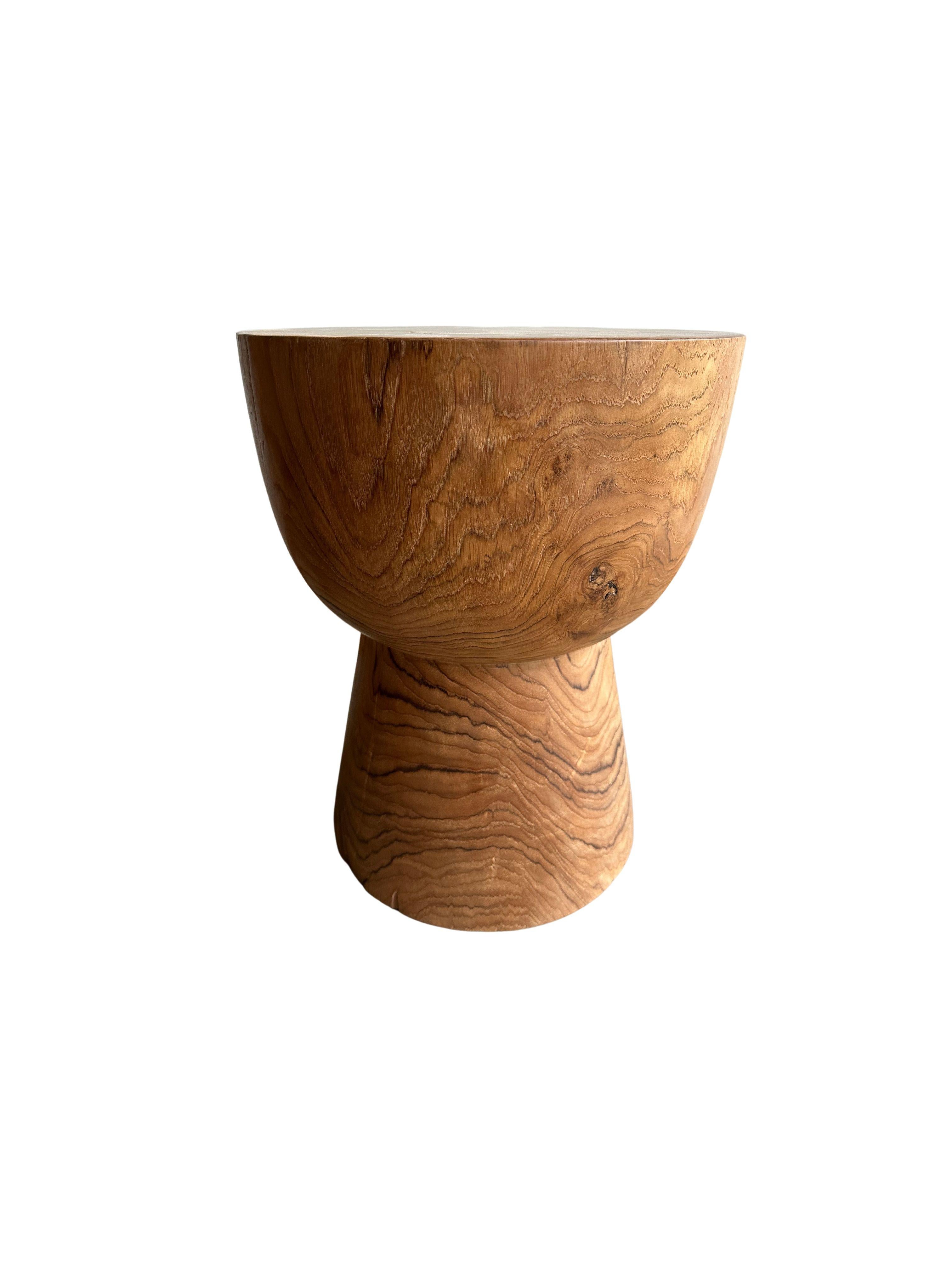 Hand-Crafted Sculptural Teak Wood Side Table, with Stunning Wood Textures, Modern Organic