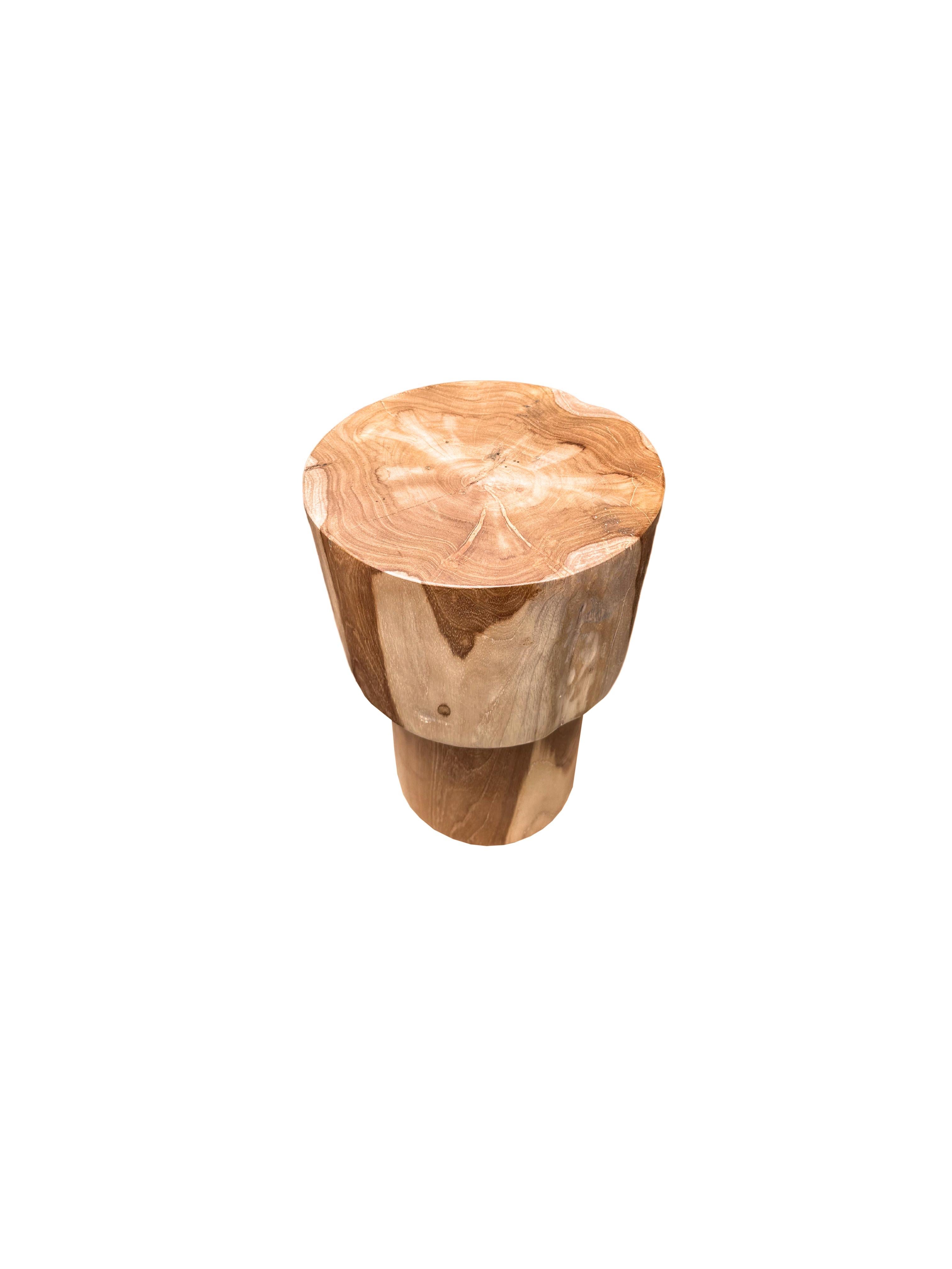 Hand-Crafted Sculptural Teak Wood Side Table, with Stunning Wood Textures, Modern Organic For Sale