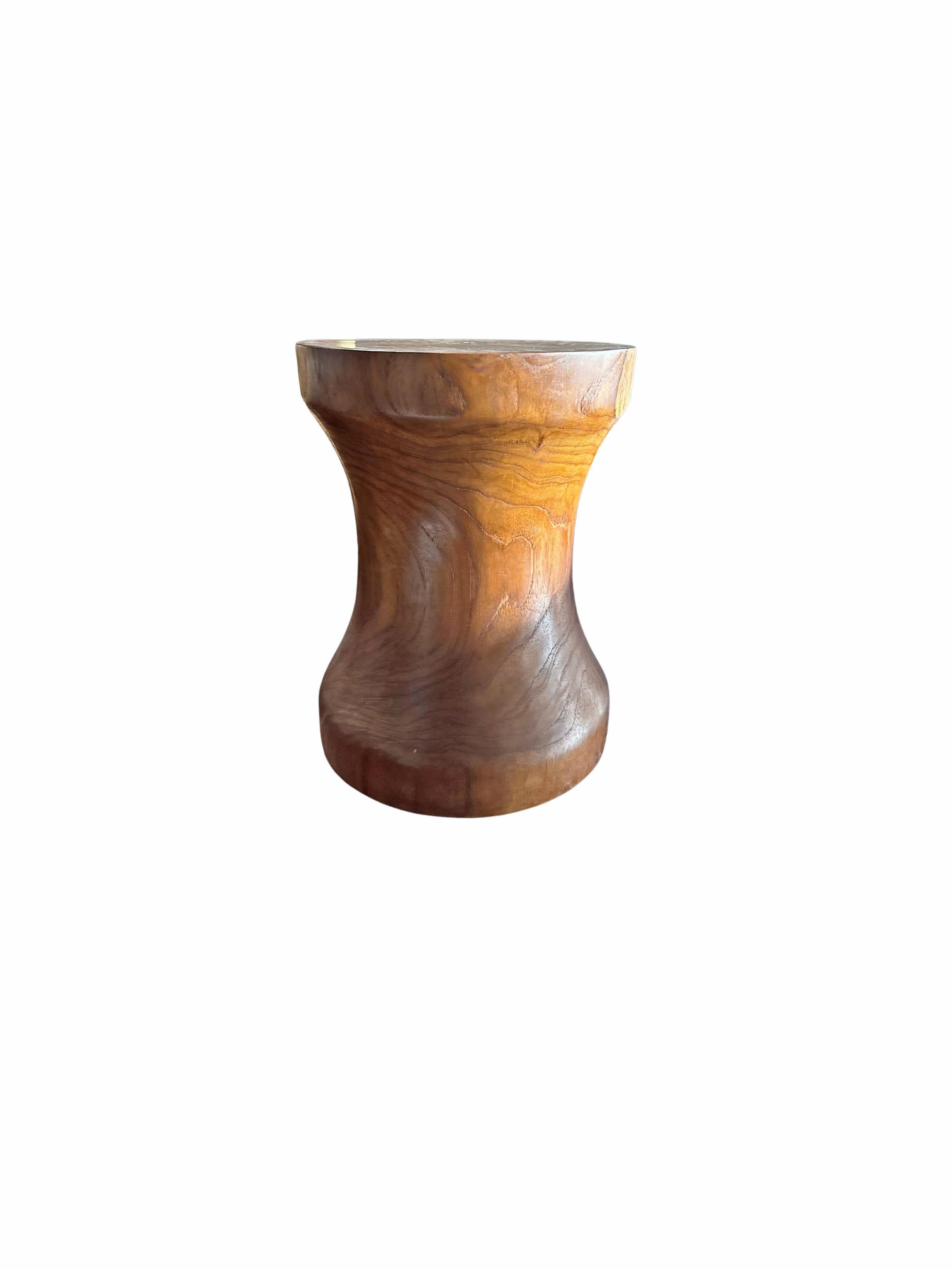 Hand-Crafted Sculptural Teak Wood Side Table, with Stunning Wood Textures, Modern Organic For Sale