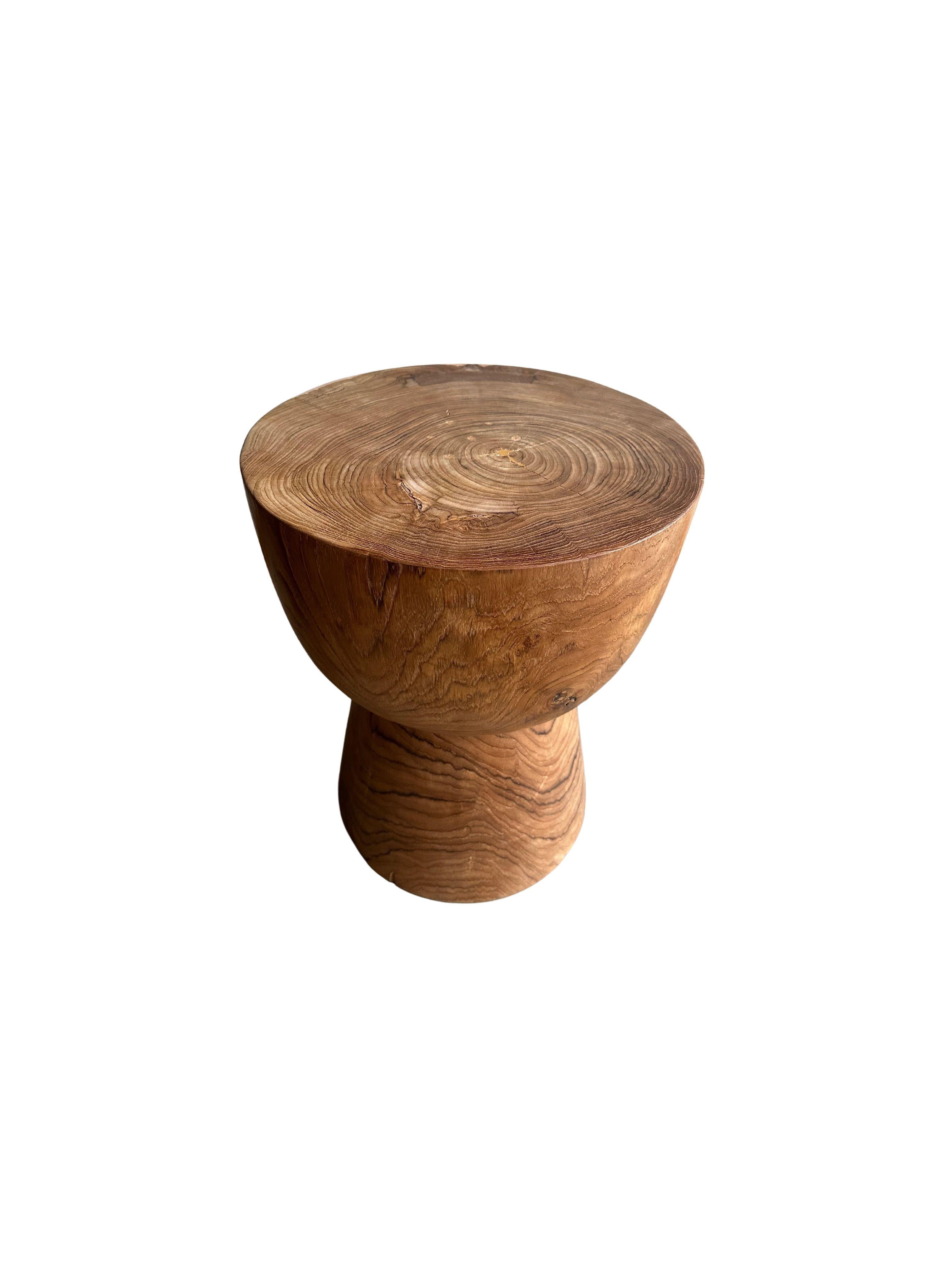 Contemporary Sculptural Teak Wood Side Table, with Stunning Wood Textures, Modern Organic