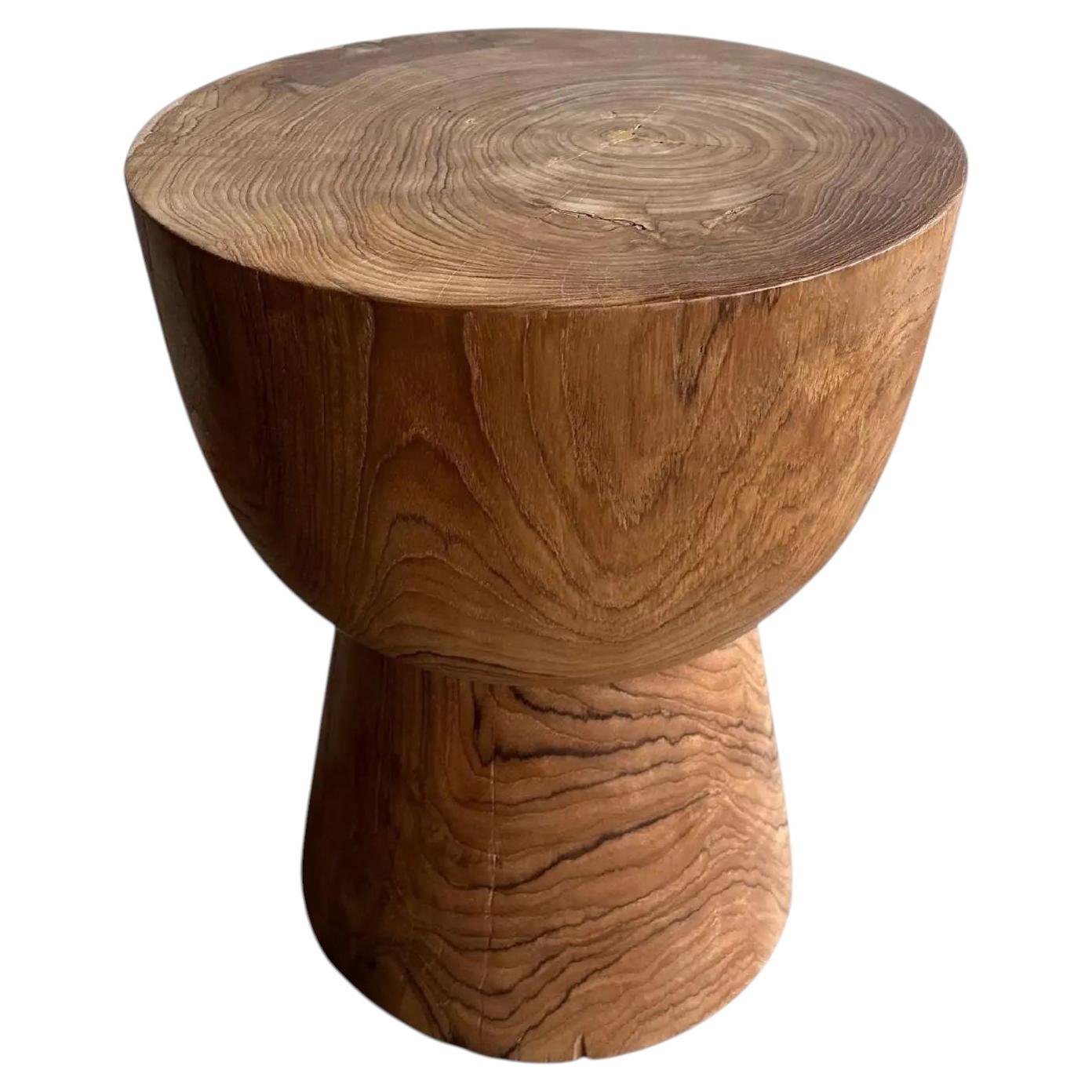 Sculptural Teak Wood Side Table, with Stunning Wood Textures, Modern Organic